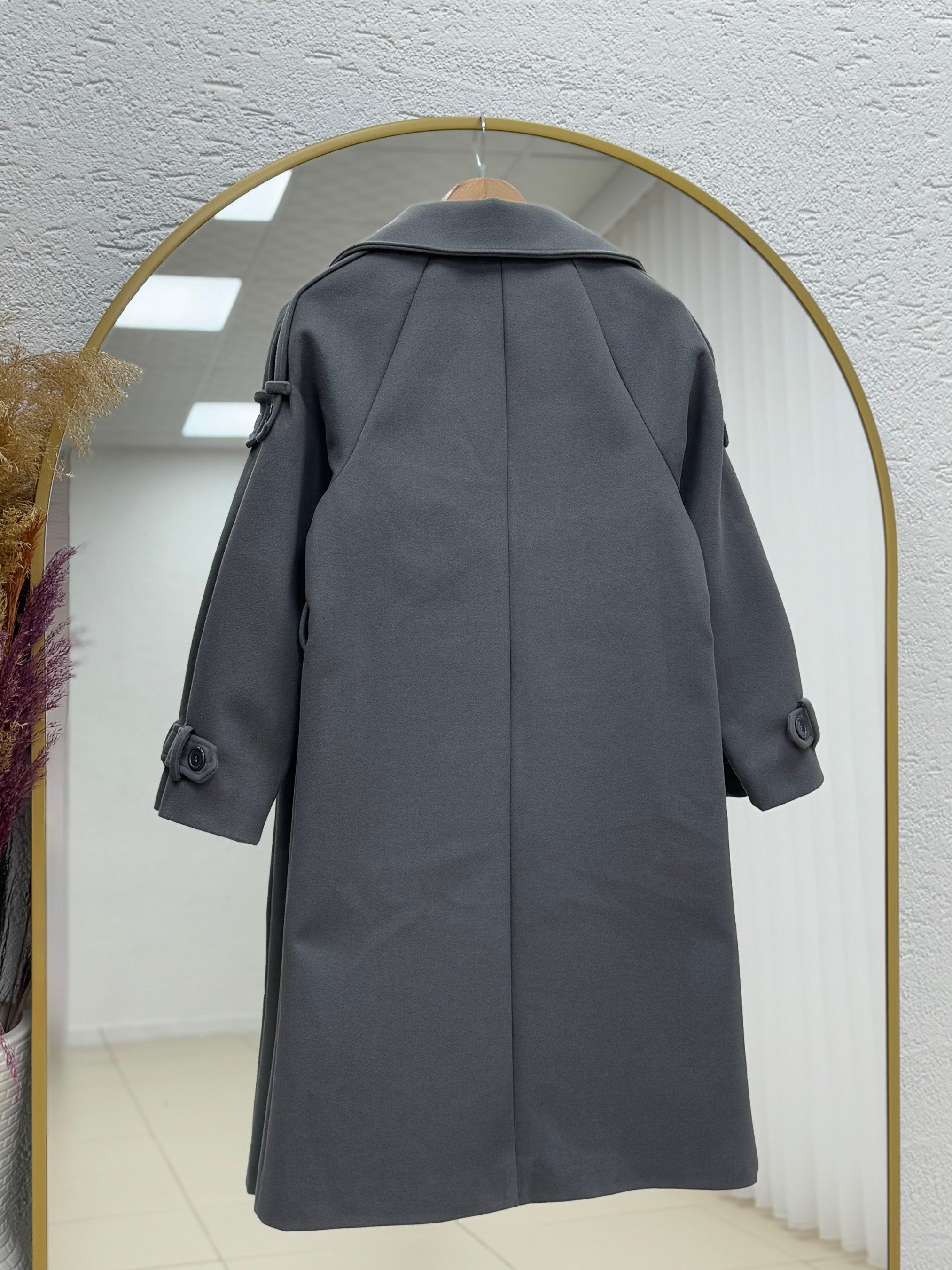 Alita Omuz Filetolu Kol Apoletli Kaşe Kaban-EK1003 Gri