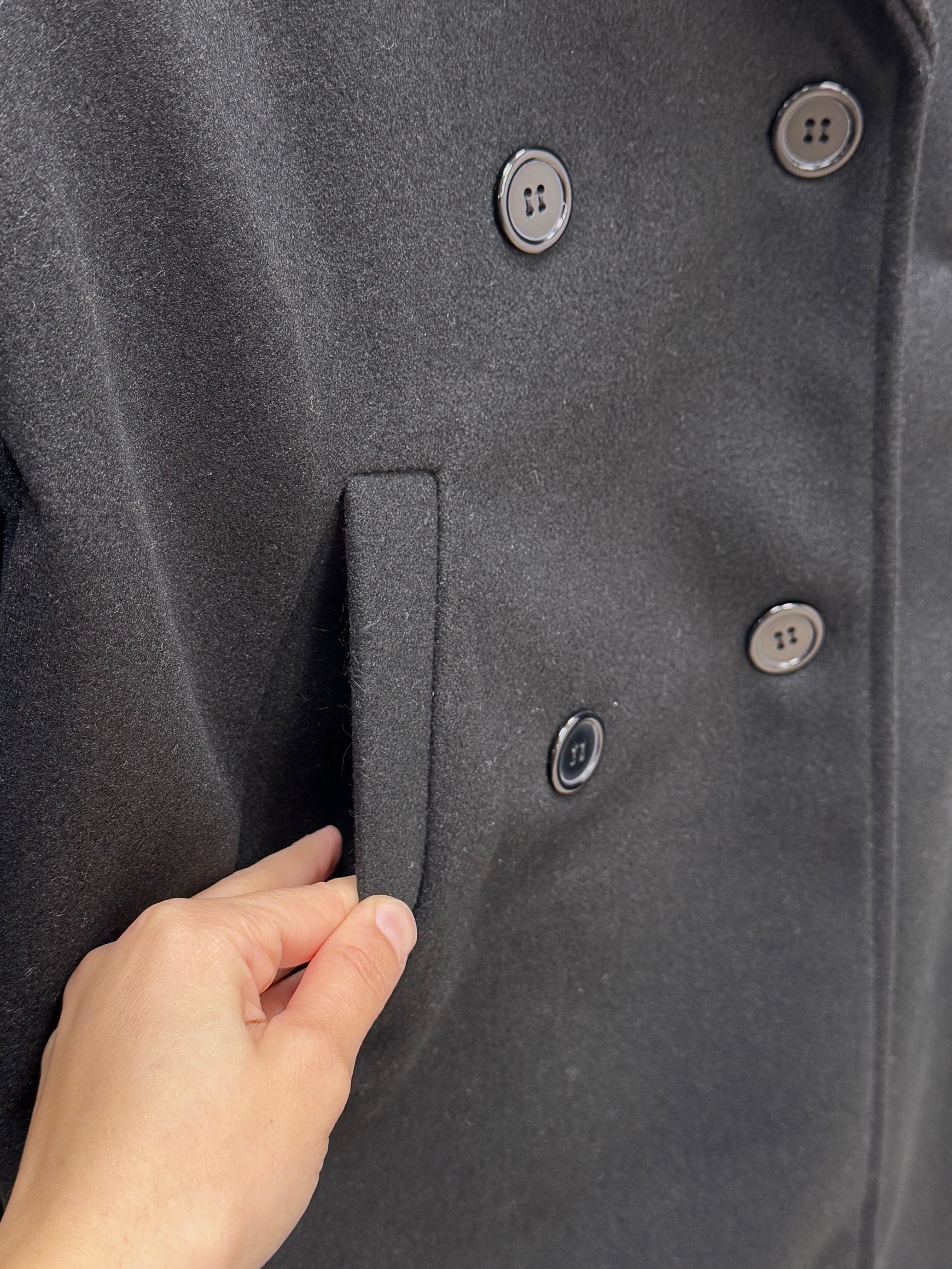 Alita Omuz Filetolu Kol Apoletli Kaşe Kaban-EK1003 Siyah