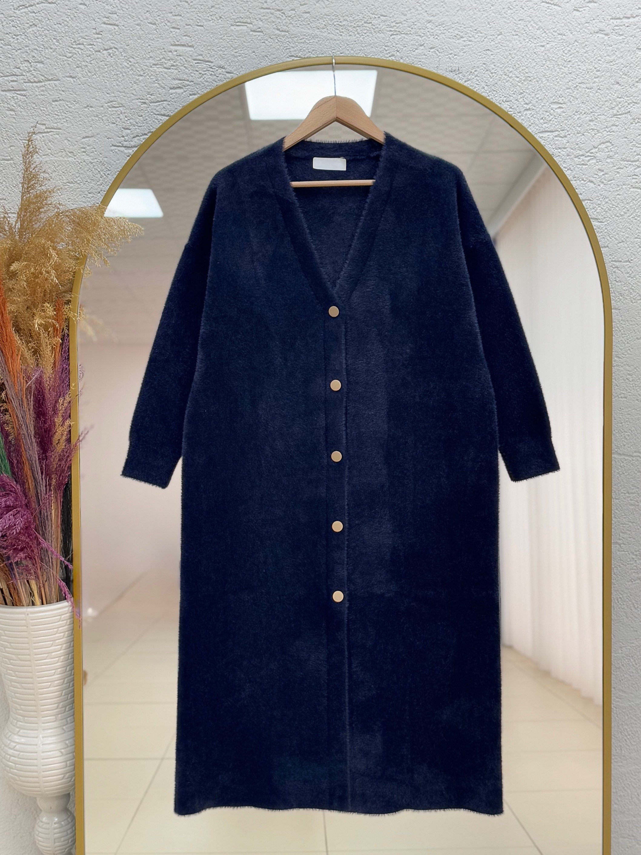 Alivia Metal Düğmeli Uzun Sakallı Hırka-KR5032 Lacivert