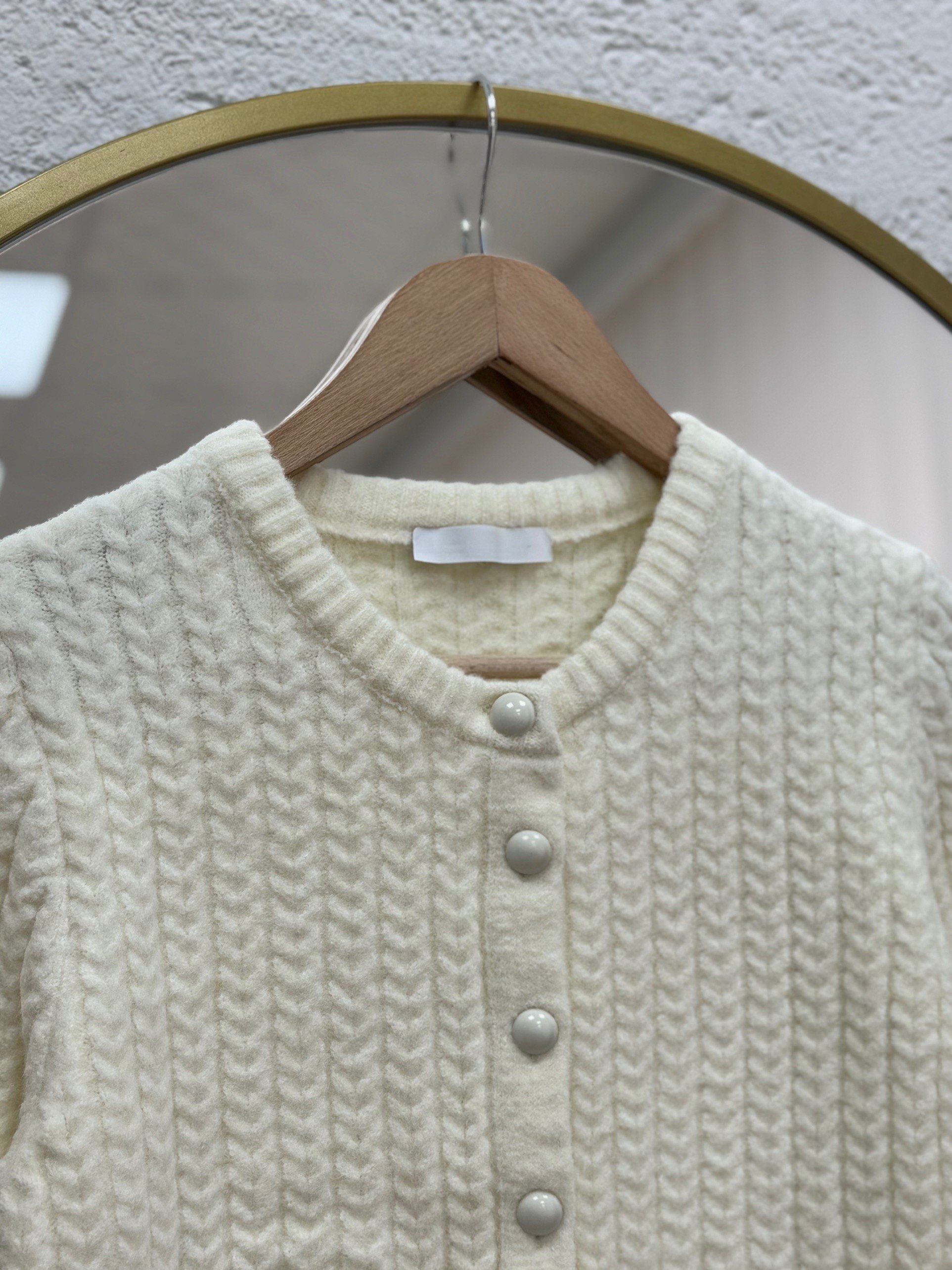 Alkai Boncuk Düğmeli Kısa Triko Hırka-Zİ7018 Beyaz