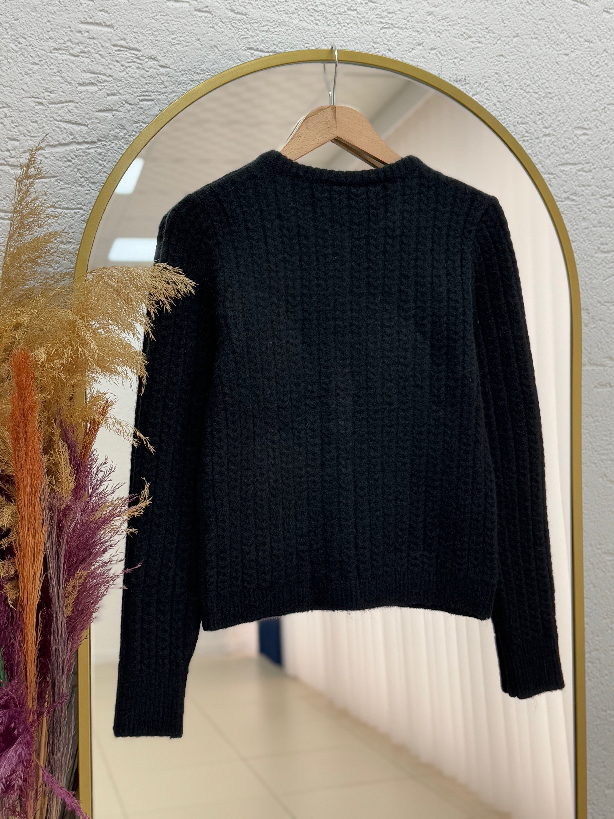 Alkai Boncuk Düğmeli Kısa Triko Hırka-Zİ7018 Siyah