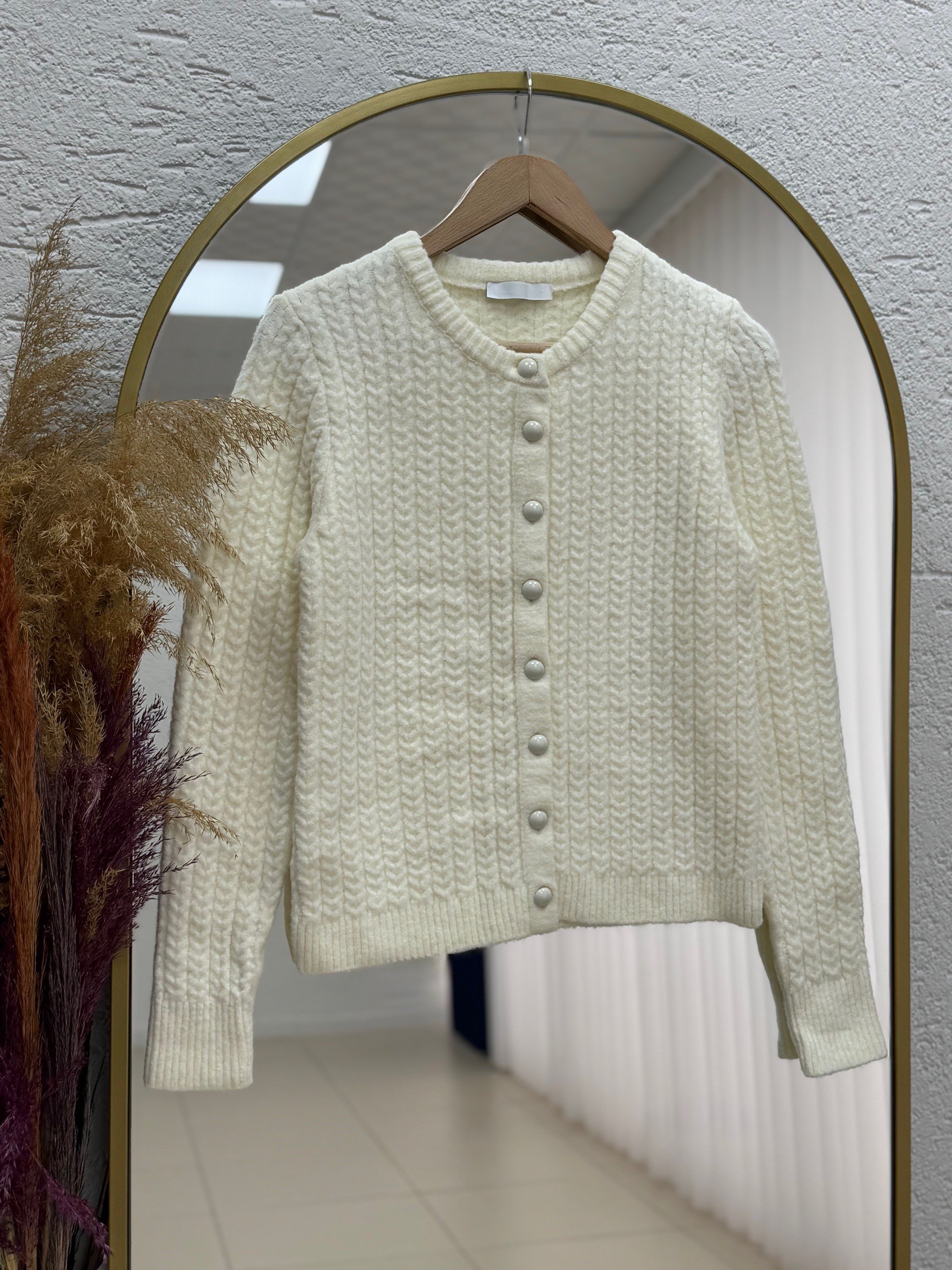 Alkai Boncuk Düğmeli Kısa Triko Hırka-Zİ7018 Beyaz