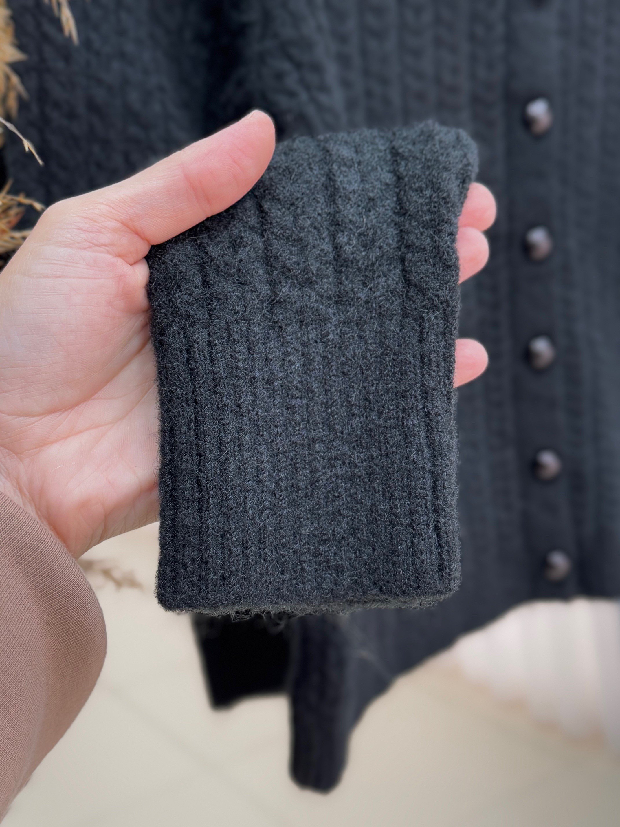 Alkai Boncuk Düğmeli Kısa Triko Hırka-Zİ7018 Siyah