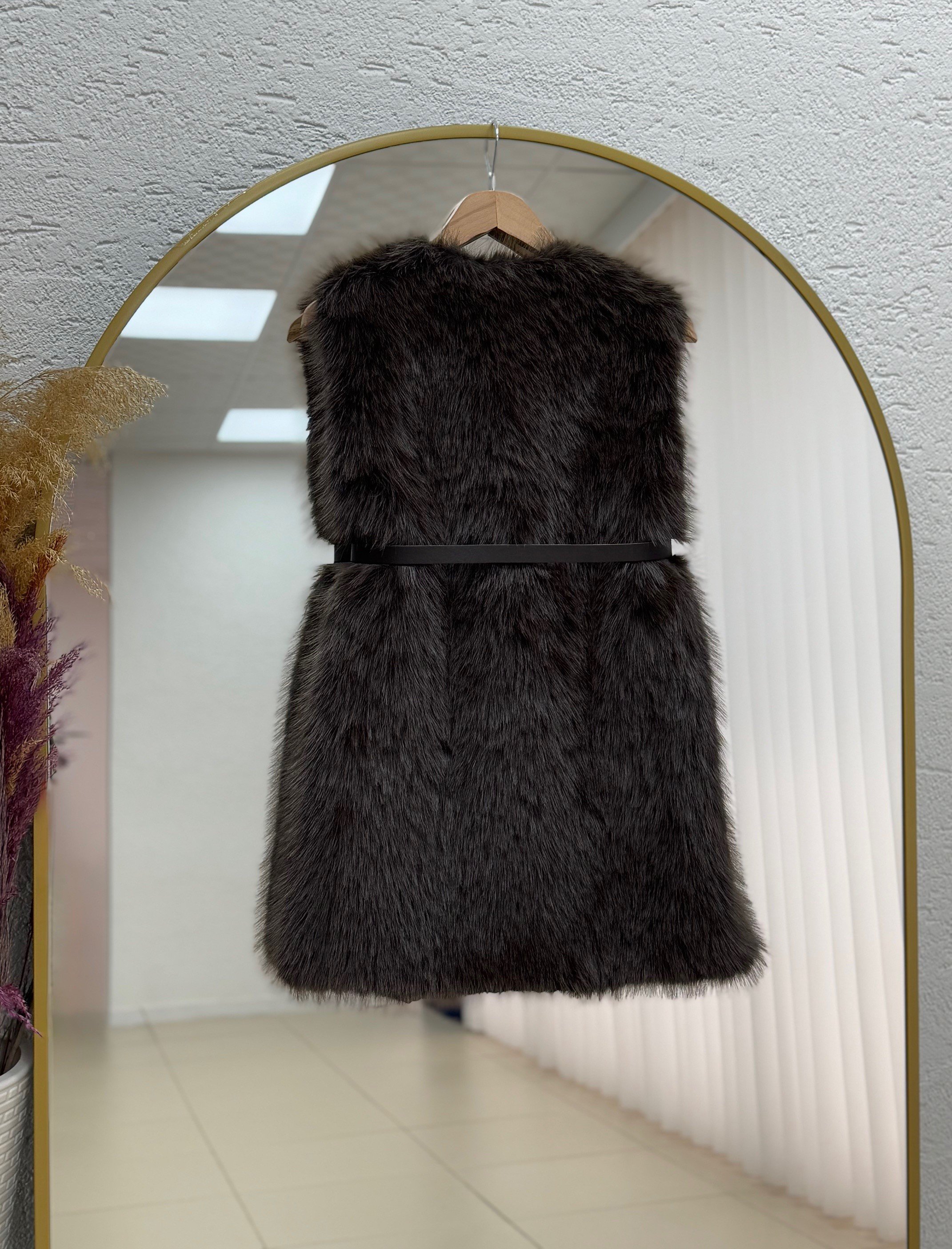 Almah Astarlı Tüylü Kemerli Yelek-EN2205 Kahve