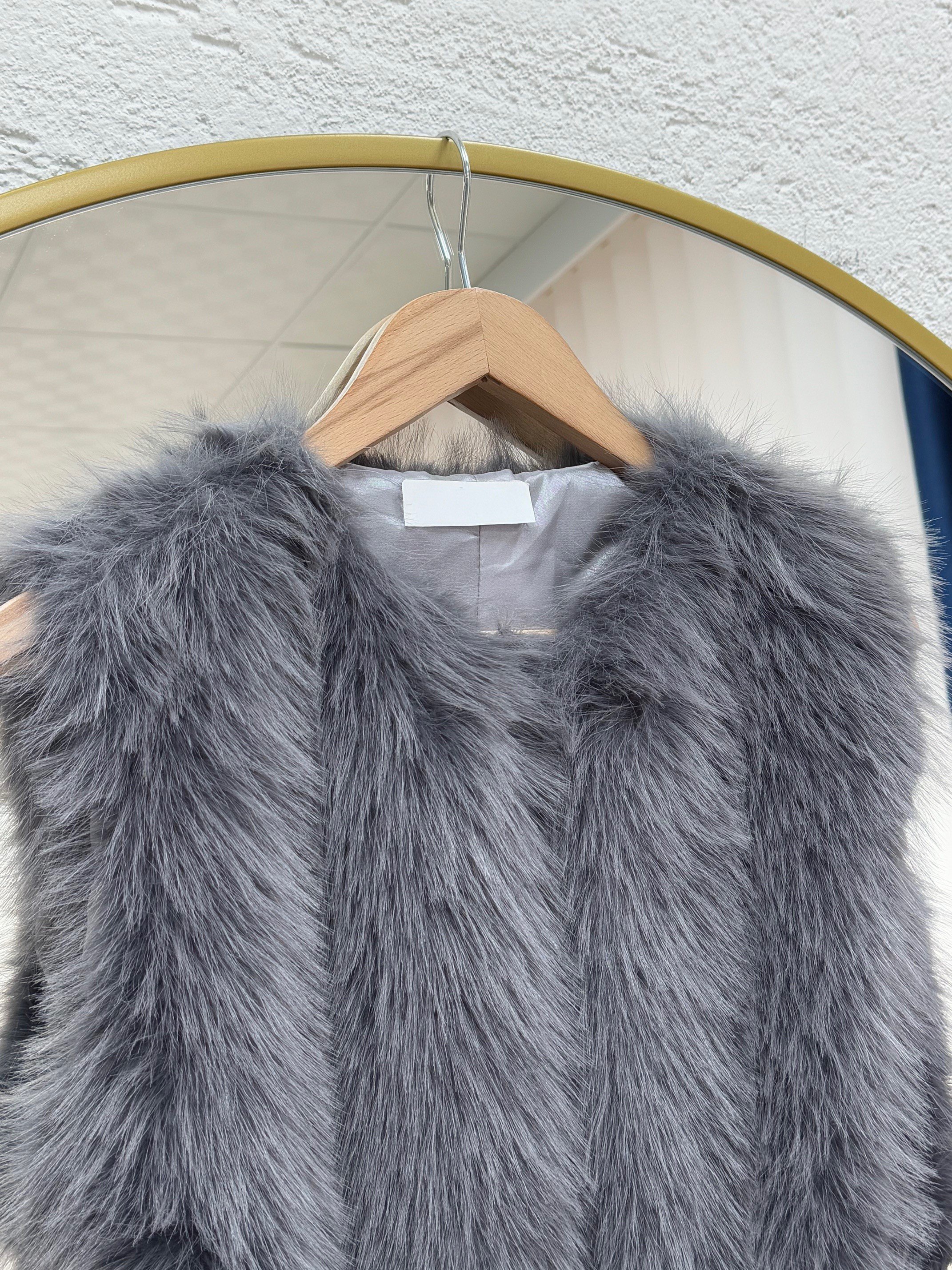 Almah Astarlı Tüylü Kemerli Yelek-EN2205 Antrasit