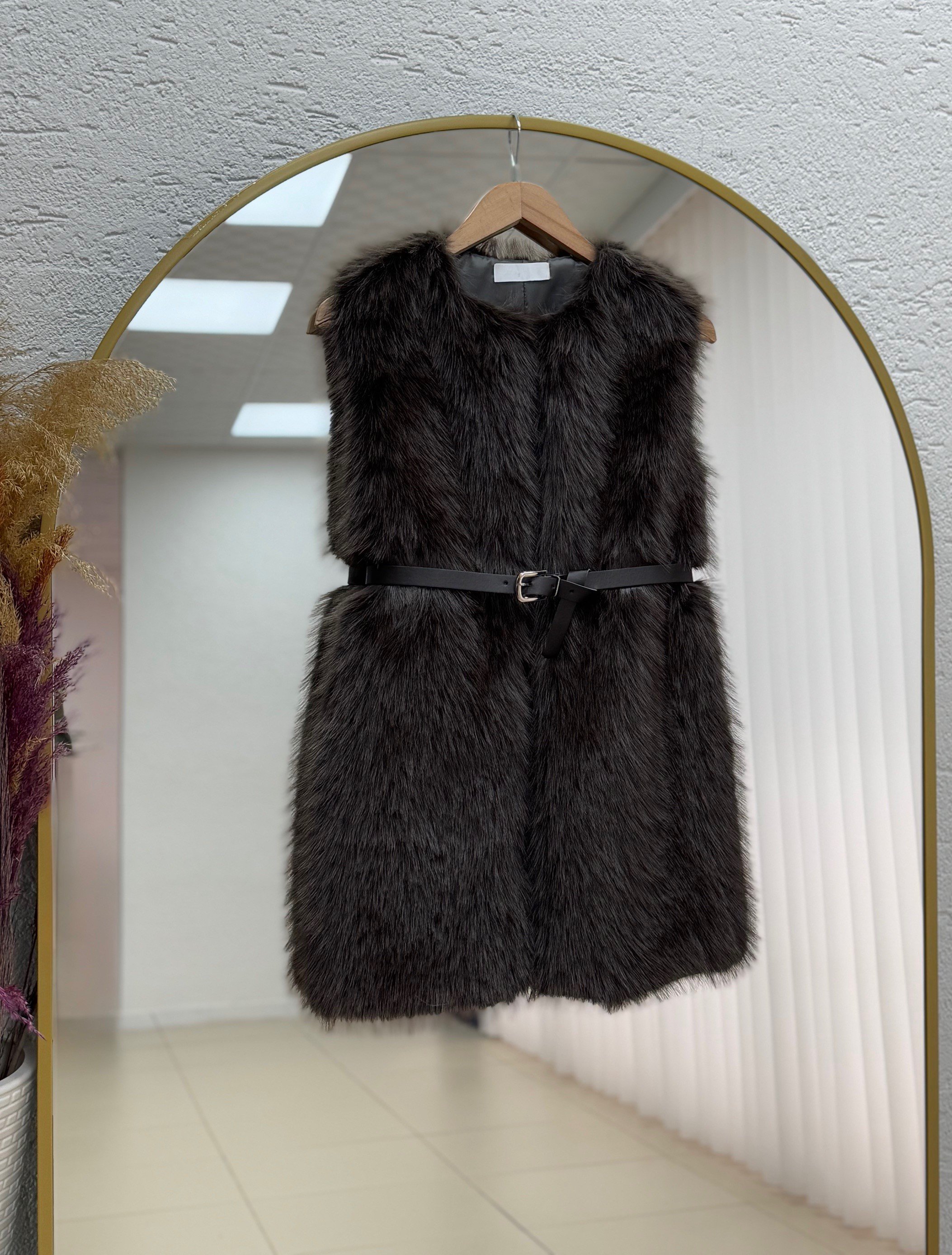 Almah Astarlı Tüylü Kemerli Yelek-EN2205 Kahve