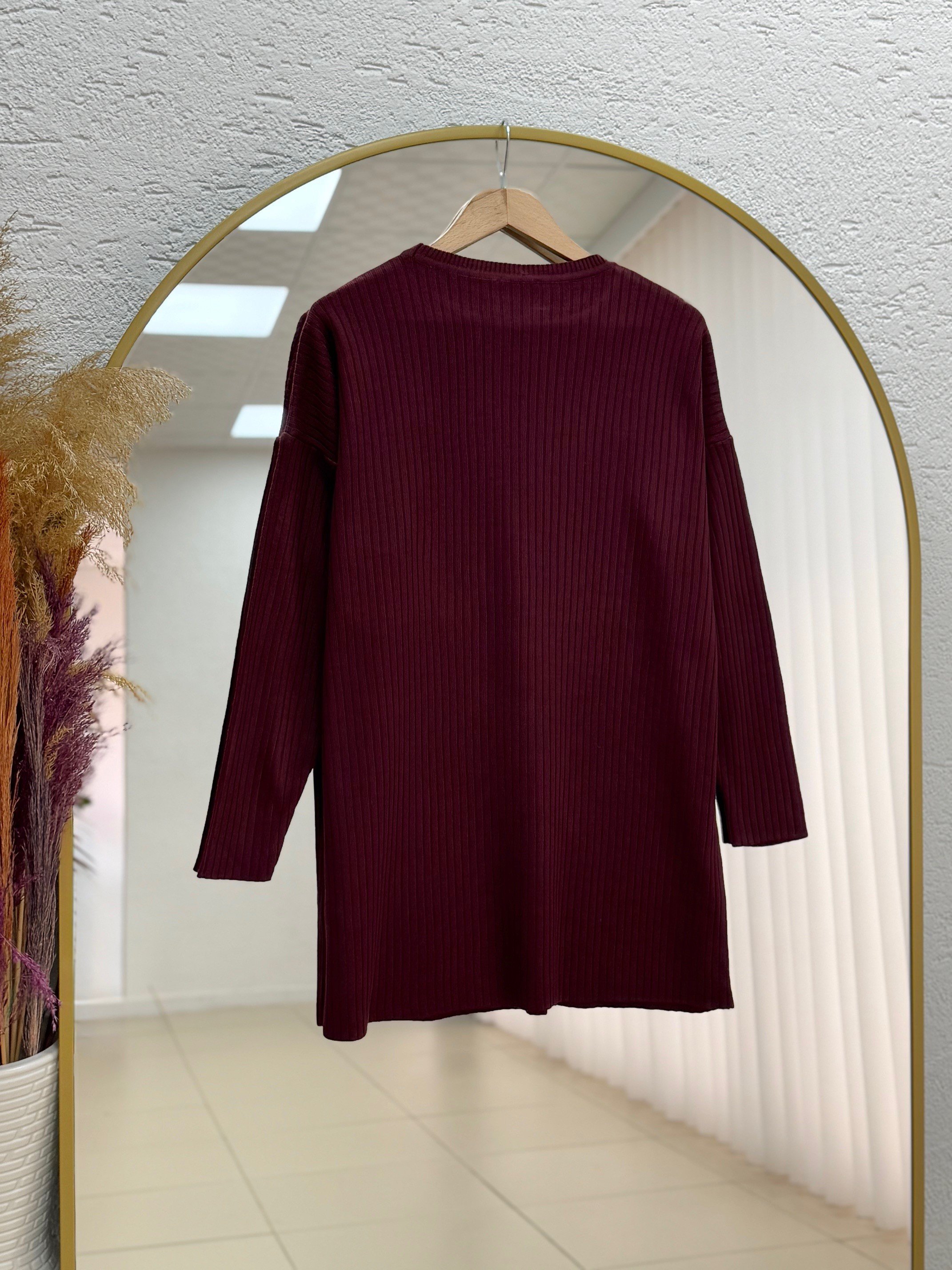 Alosia Fitilli Düz Tunik-Zİ6152 Bordo