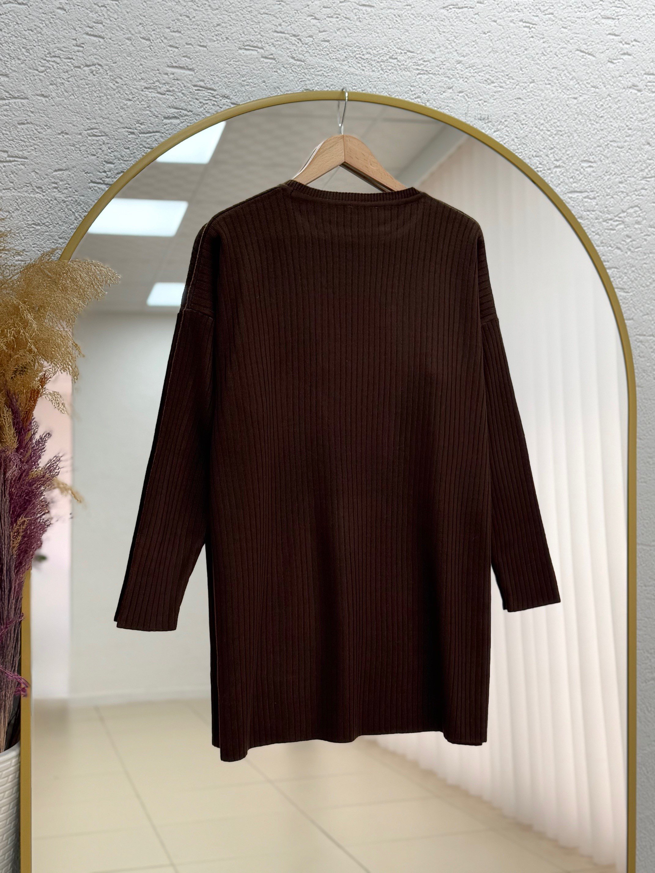 Alosia Fitilli Düz Tunik-Zİ6152 Kahve