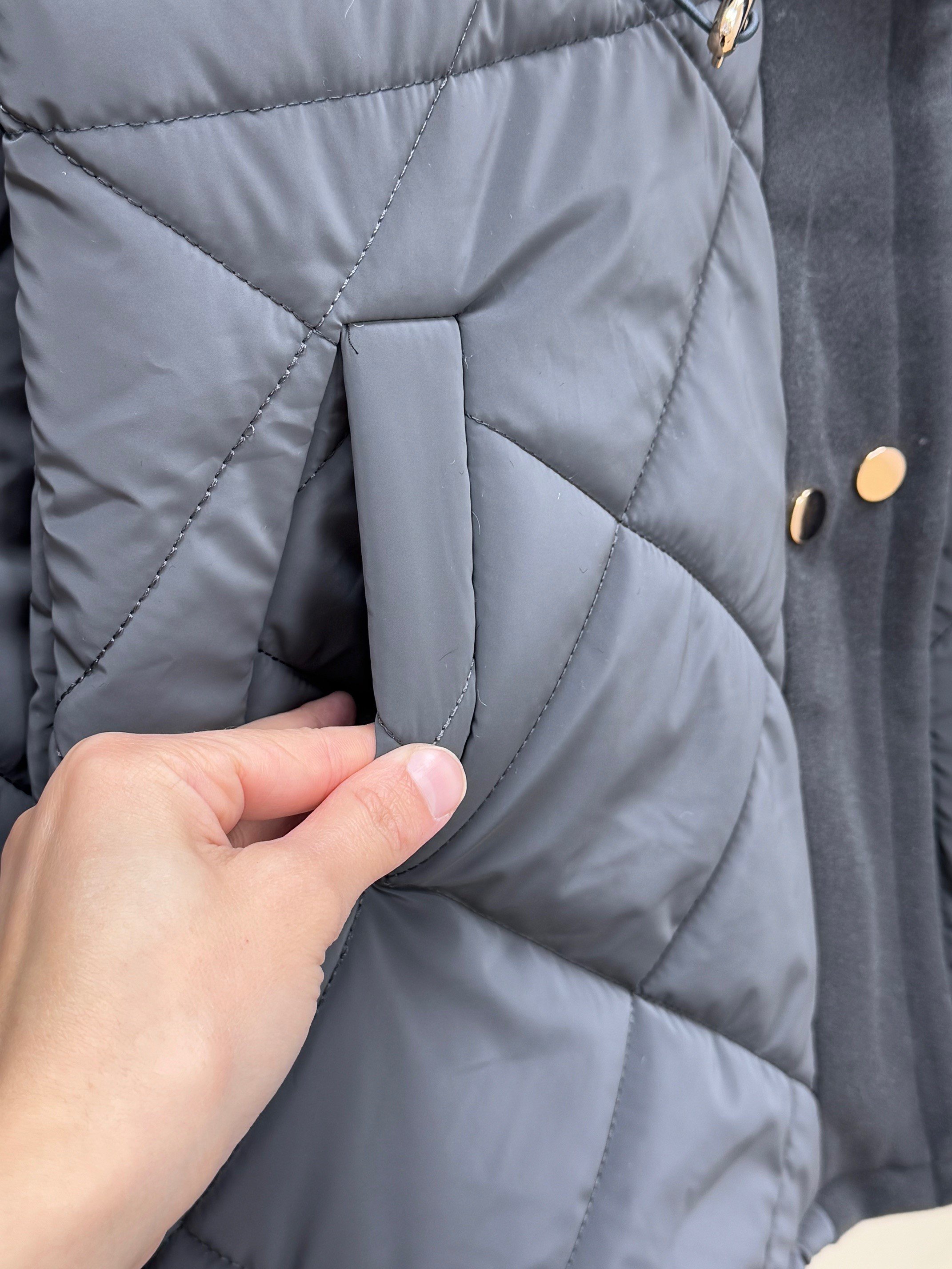 Alva Düğmeleri Çıtçıtlı Beli Sıkmalı Kapitone Kısa Mont-EN2108 Antrasit