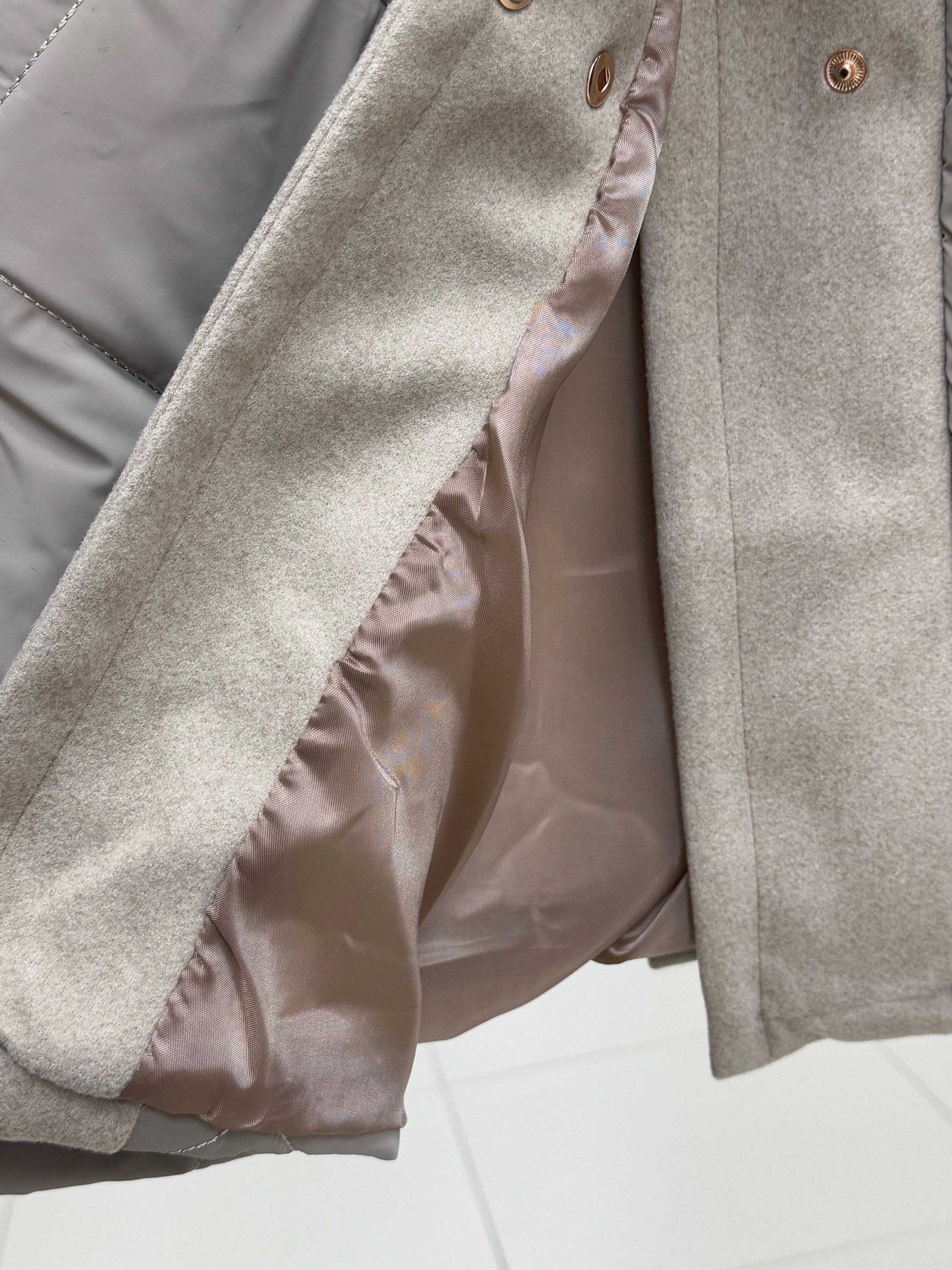 Alva Düğmeleri Çıtçıtlı Beli Sıkmalı Kapitone Kısa Mont-EN2108 Vizon