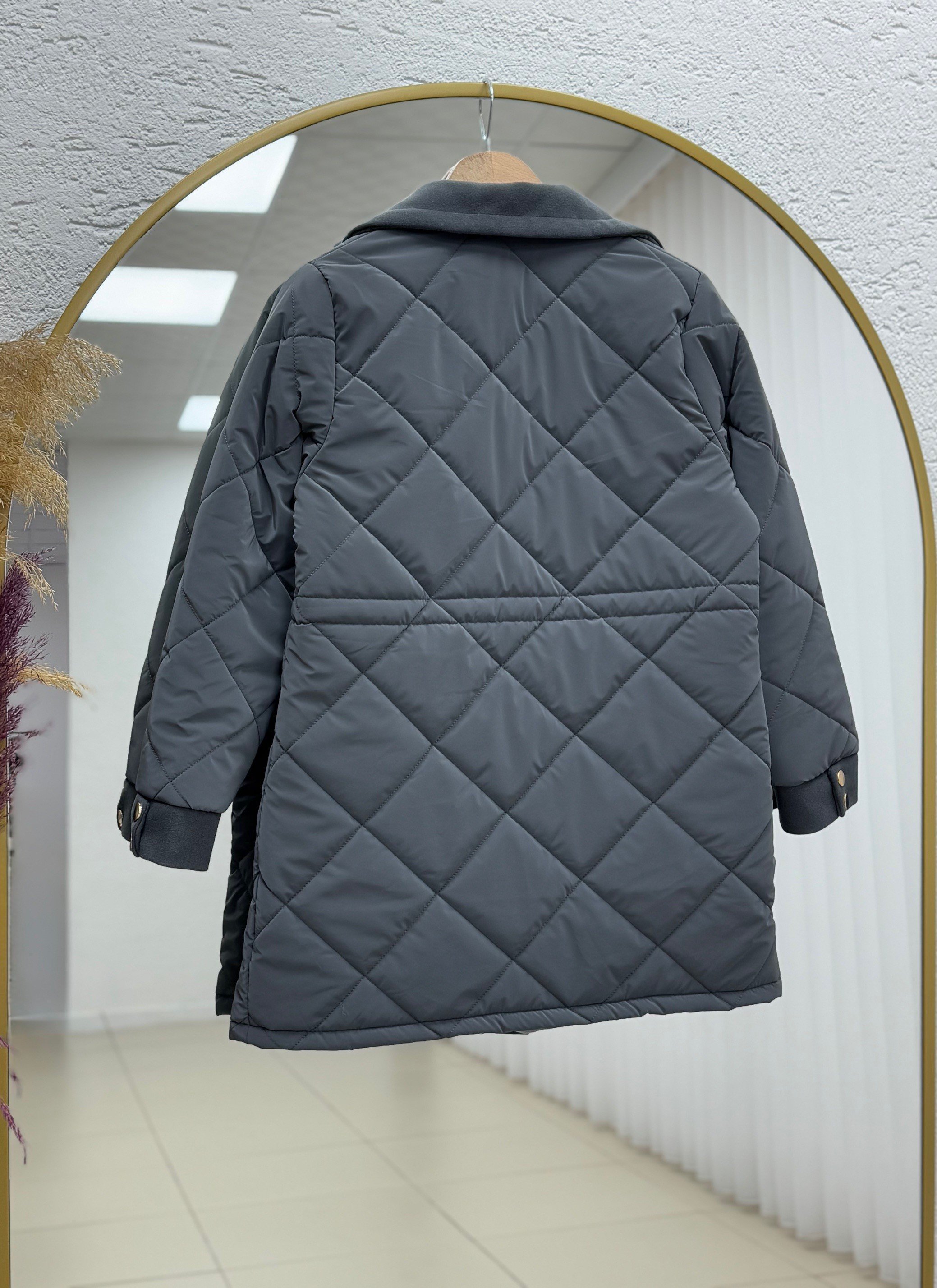 Alva Düğmeleri Çıtçıtlı Beli Sıkmalı Kapitone Kısa Mont-EN2108 Antrasit