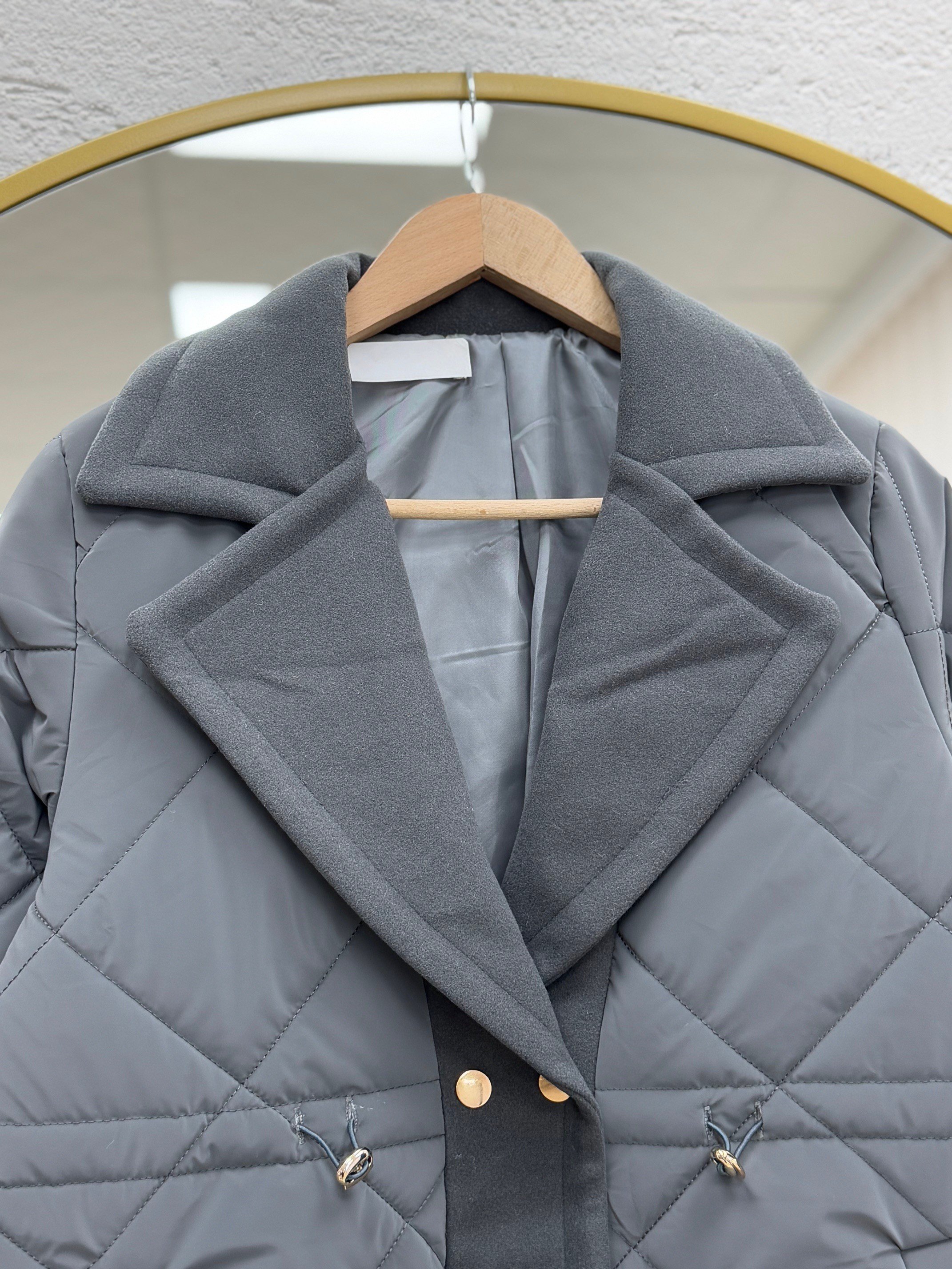 Alva Düğmeleri Çıtçıtlı Beli Sıkmalı Kapitone Kısa Mont-EN2108 Antrasit