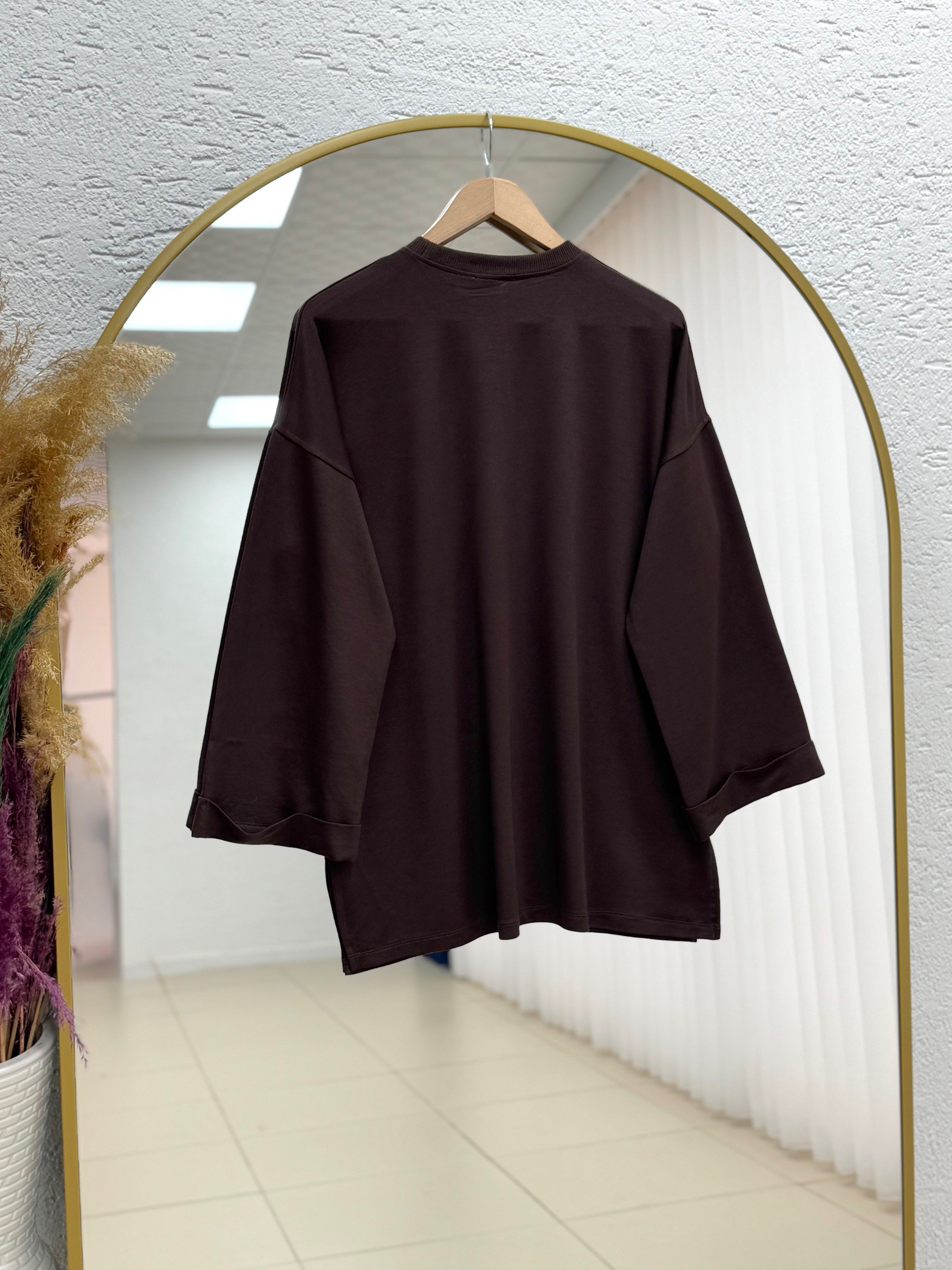 Ariyla Önü Ve Kol Ucu Dikişli Yanları Yırtmaçlı İki İp Sweat-ZN5988 Kahve