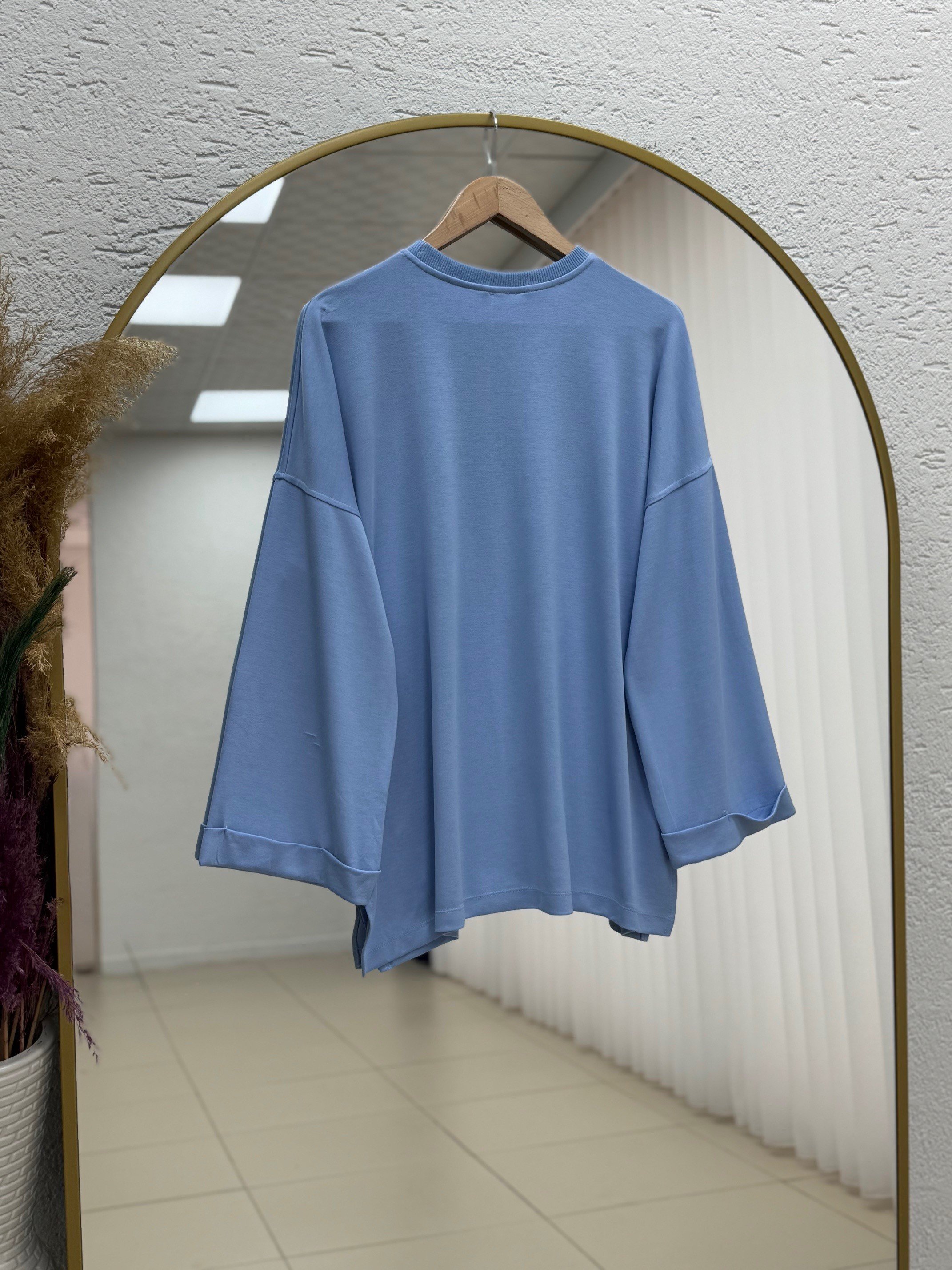 Ariyla Önü Ve Kol Ucu Dikişli Yanları Yırtmaçlı İki İp Sweat-ZN5988 Mavi