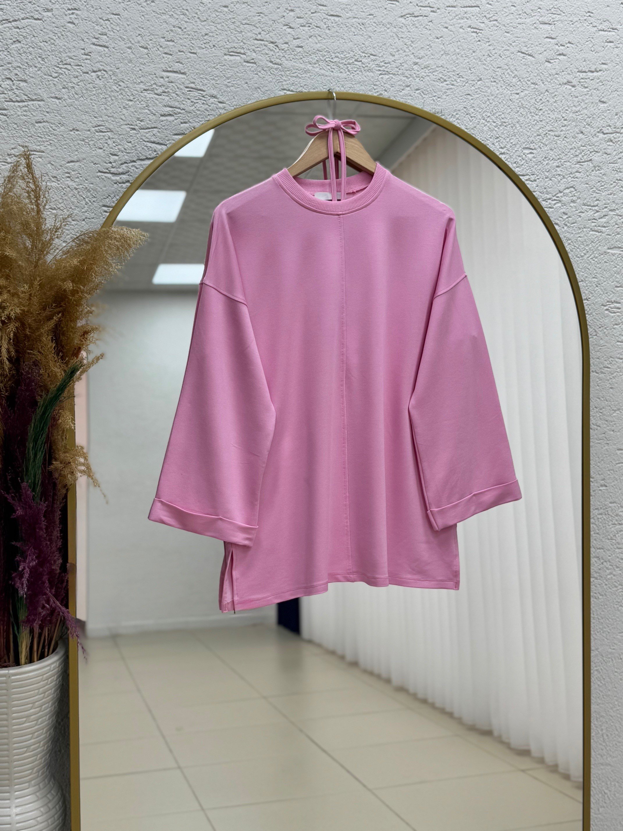 Ariyla Önü Ve Kol Ucu Dikişli Yanları Yırtmaçlı İki İp Sweat-ZN5988 Pembe