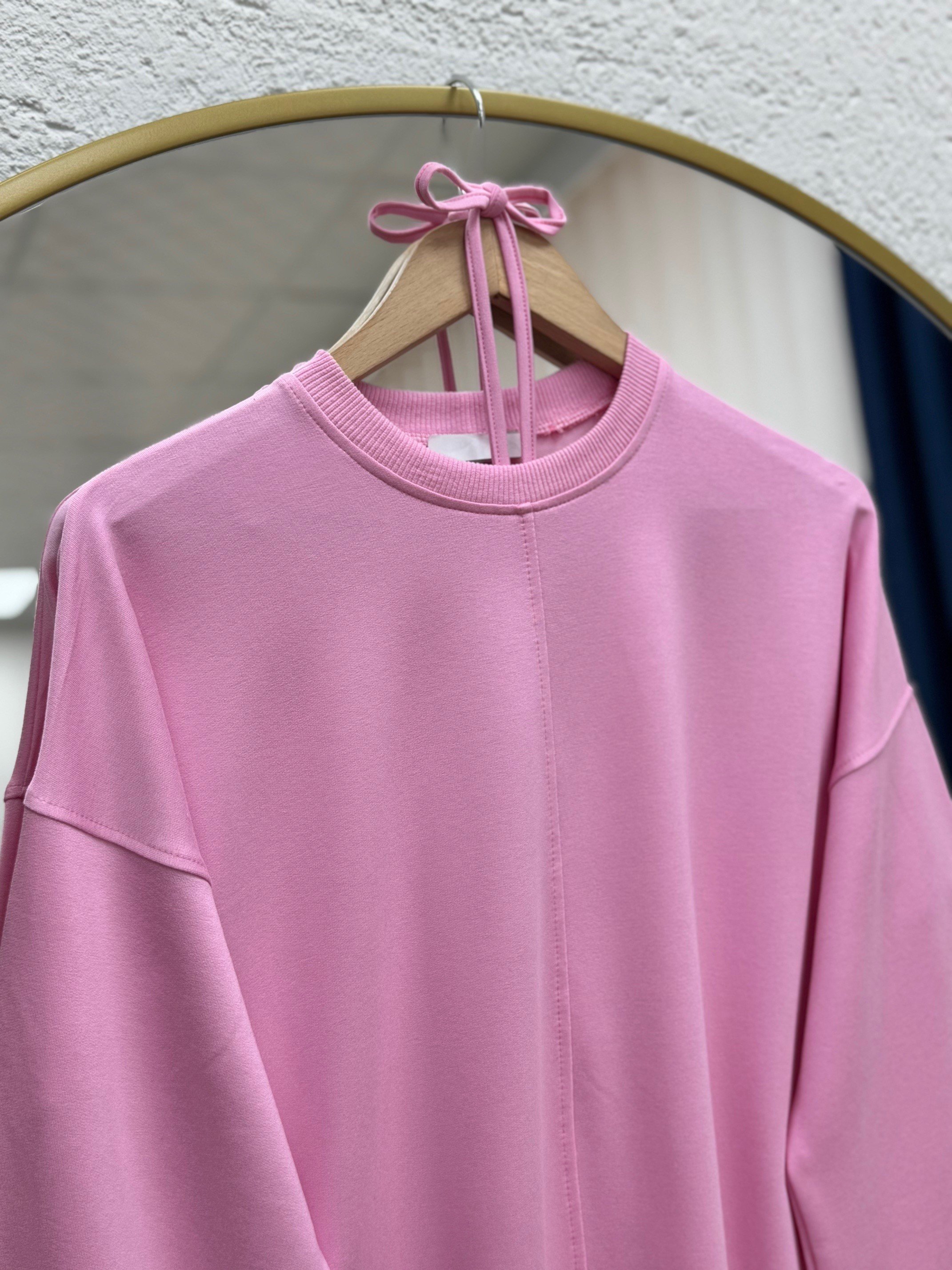 Ariyla Önü Ve Kol Ucu Dikişli Yanları Yırtmaçlı İki İp Sweat-ZN5988 Pembe