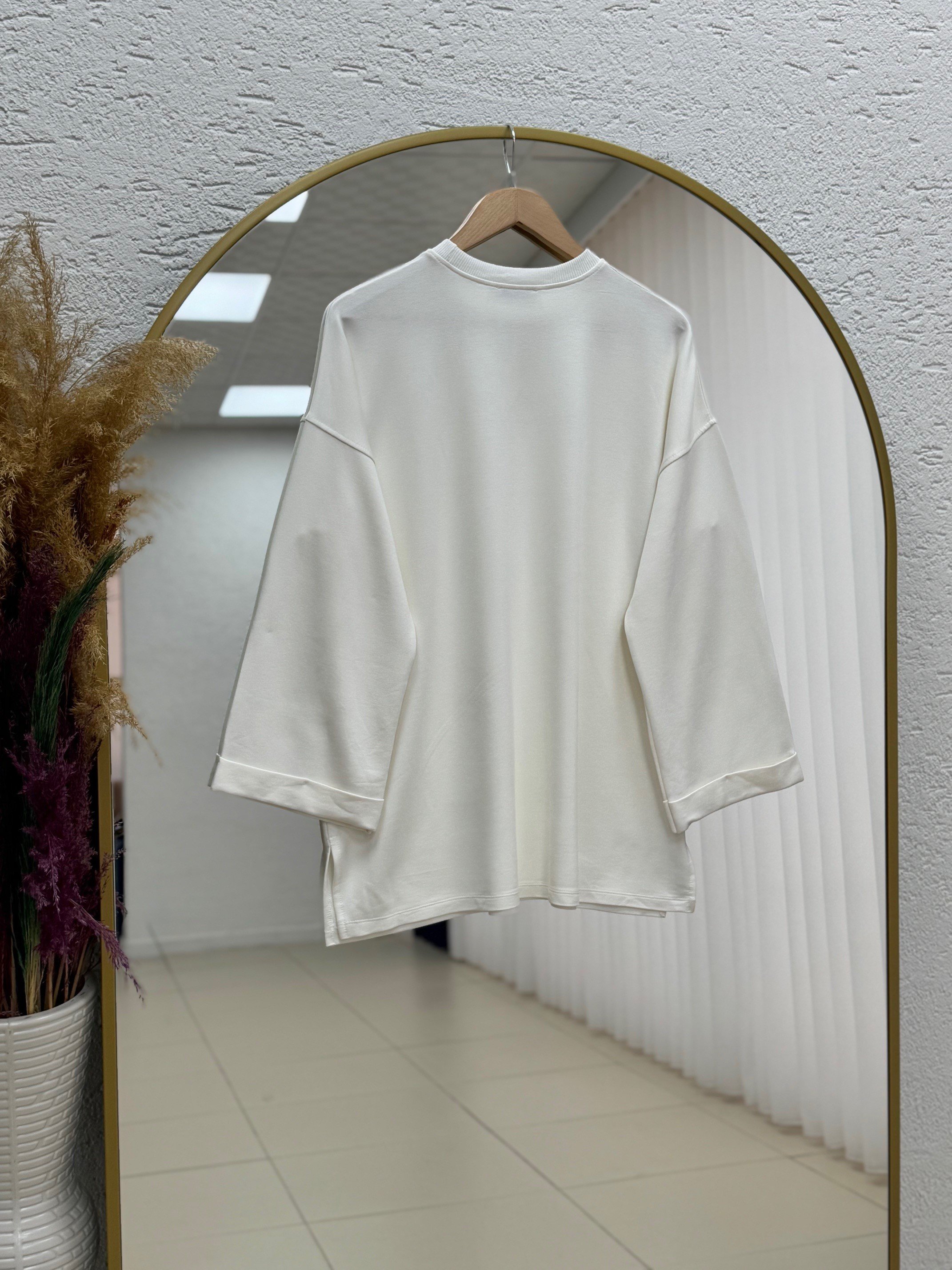 Ariyla Önü Ve Kol Ucu Dikişli Yanları Yırtmaçlı İki İp Sweat-ZN5988 Beyaz