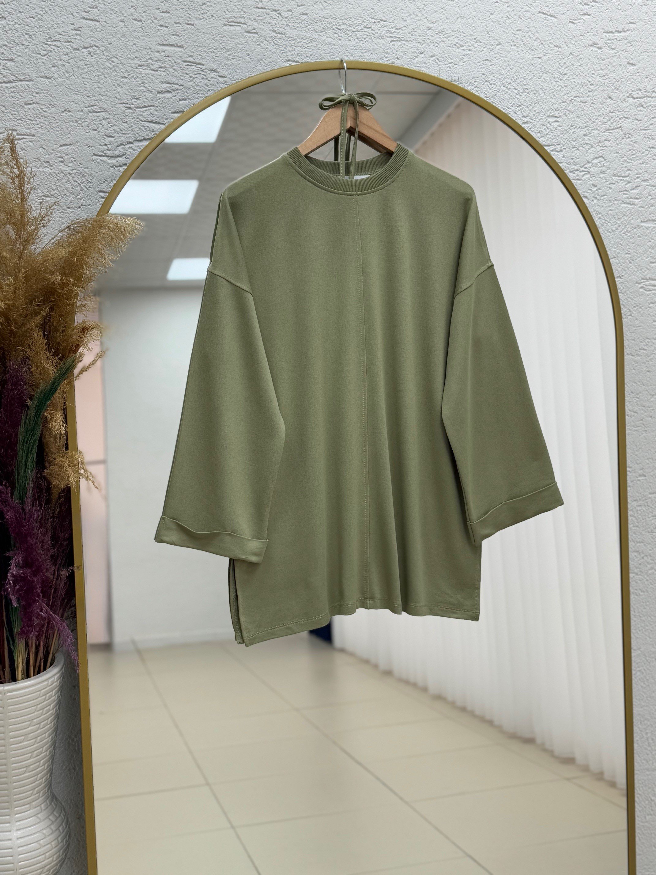 Ariyla Önü Ve Kol Ucu Dikişli Yanları Yırtmaçlı İki İp Sweat-ZN5988 Yeşil