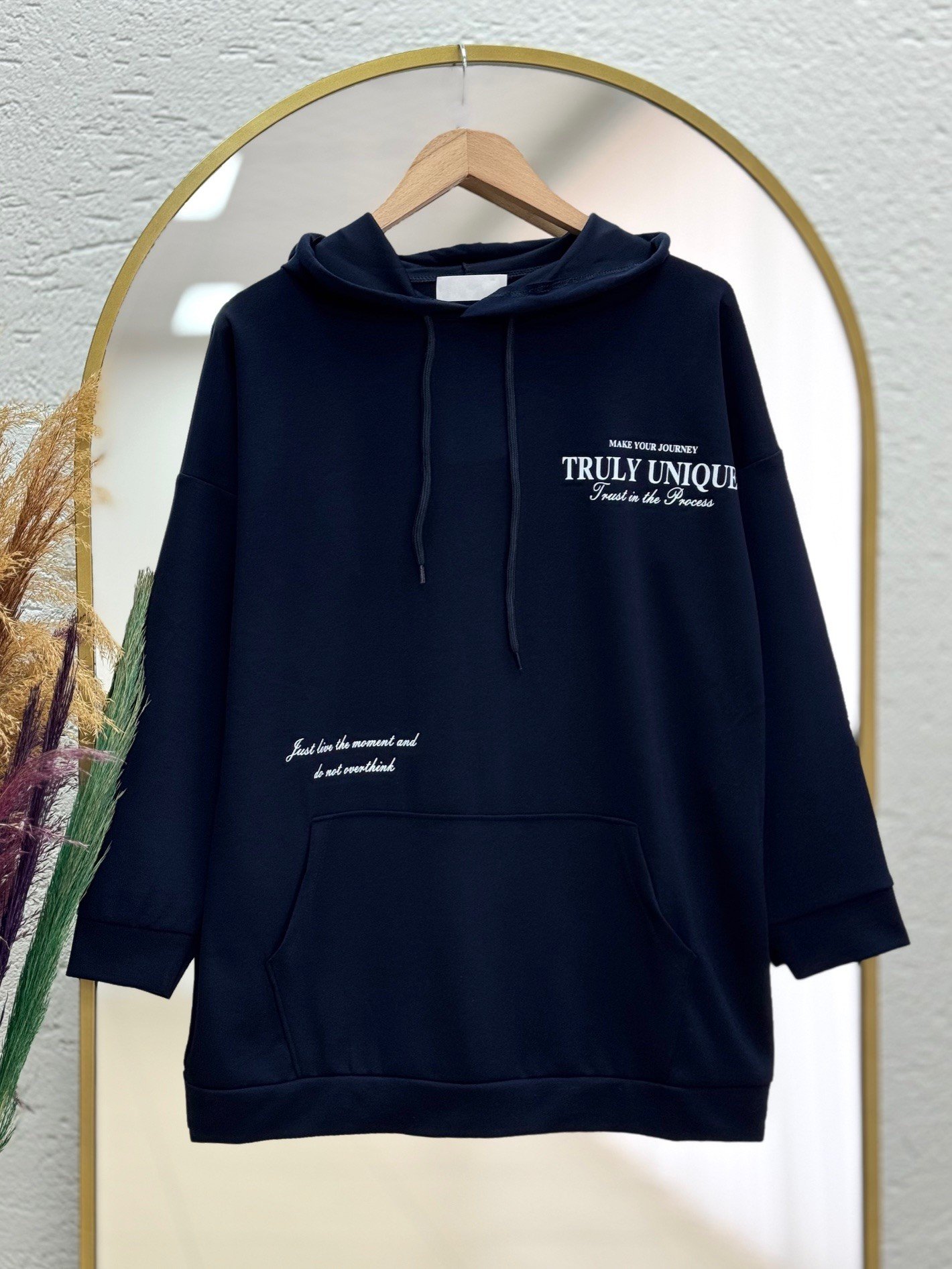 Arzu Kanguru Cep Baskılı Tunik-NA764 Lacivert