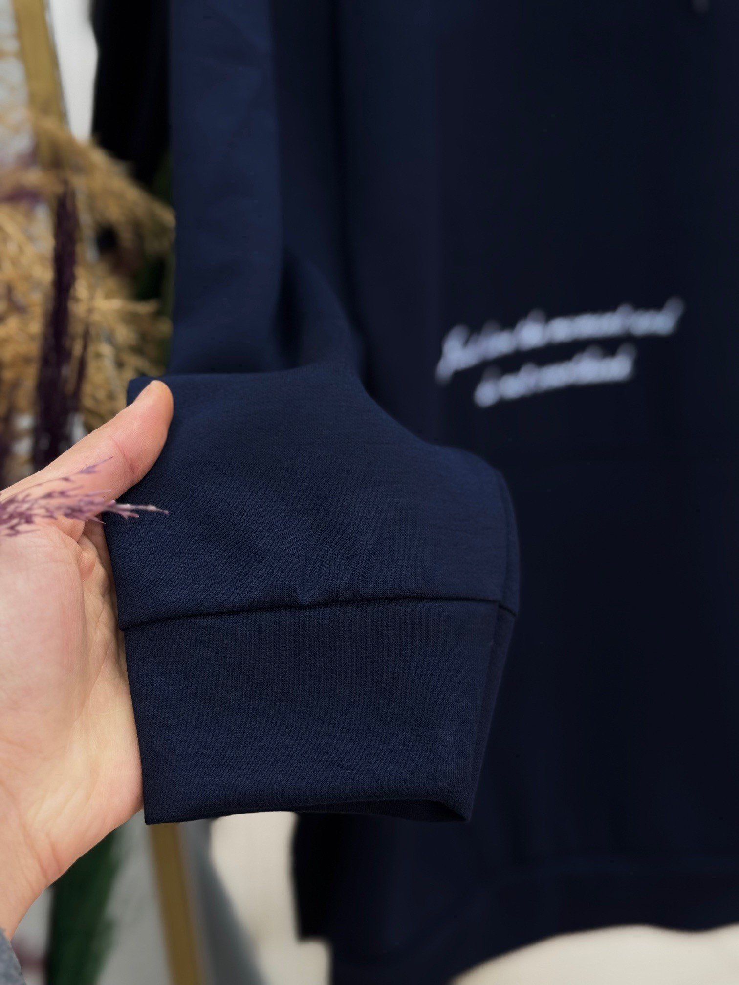 Arzu Kanguru Cep Baskılı Tunik-NA764 Lacivert