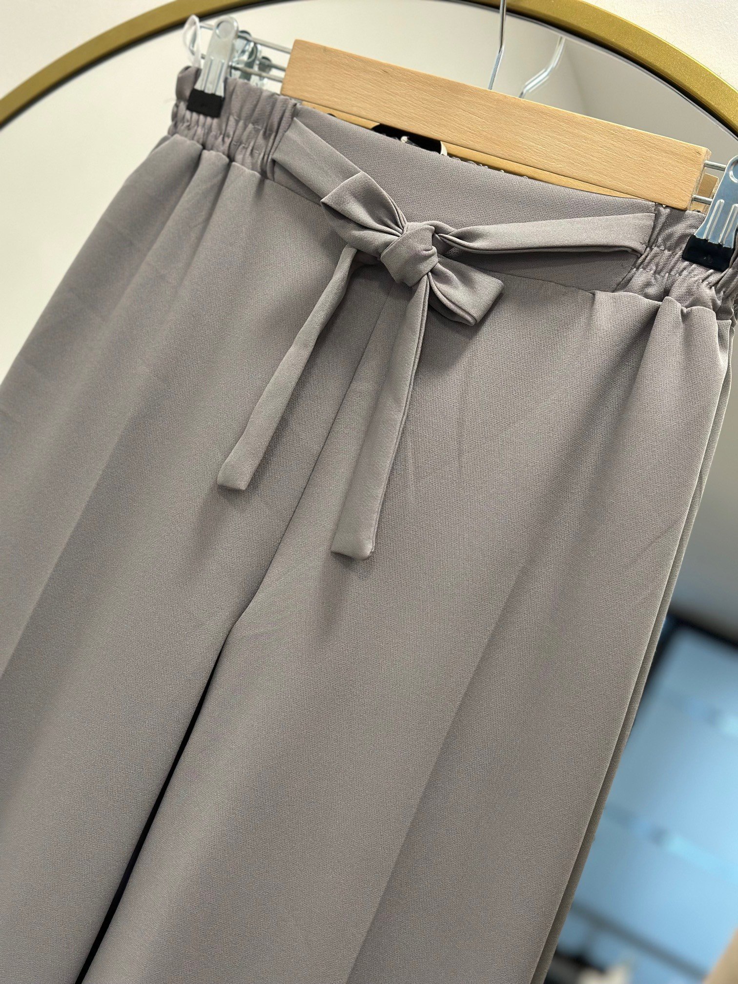 Asu Kuşaklı Bol Paça Pantolon-MT1445 Gri