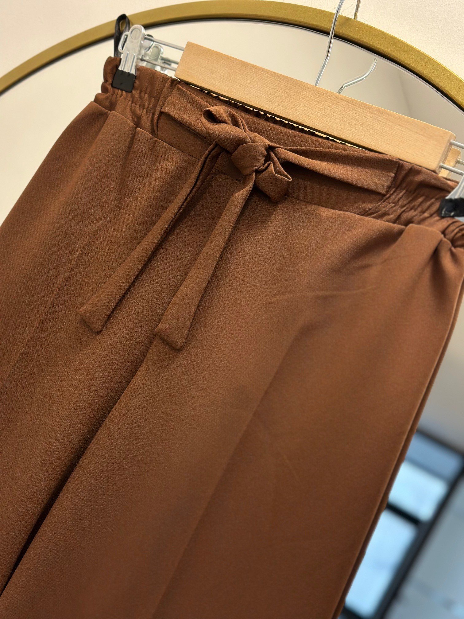 Asu Kuşaklı Bol Paça Pantolon-MT1445 Kahve