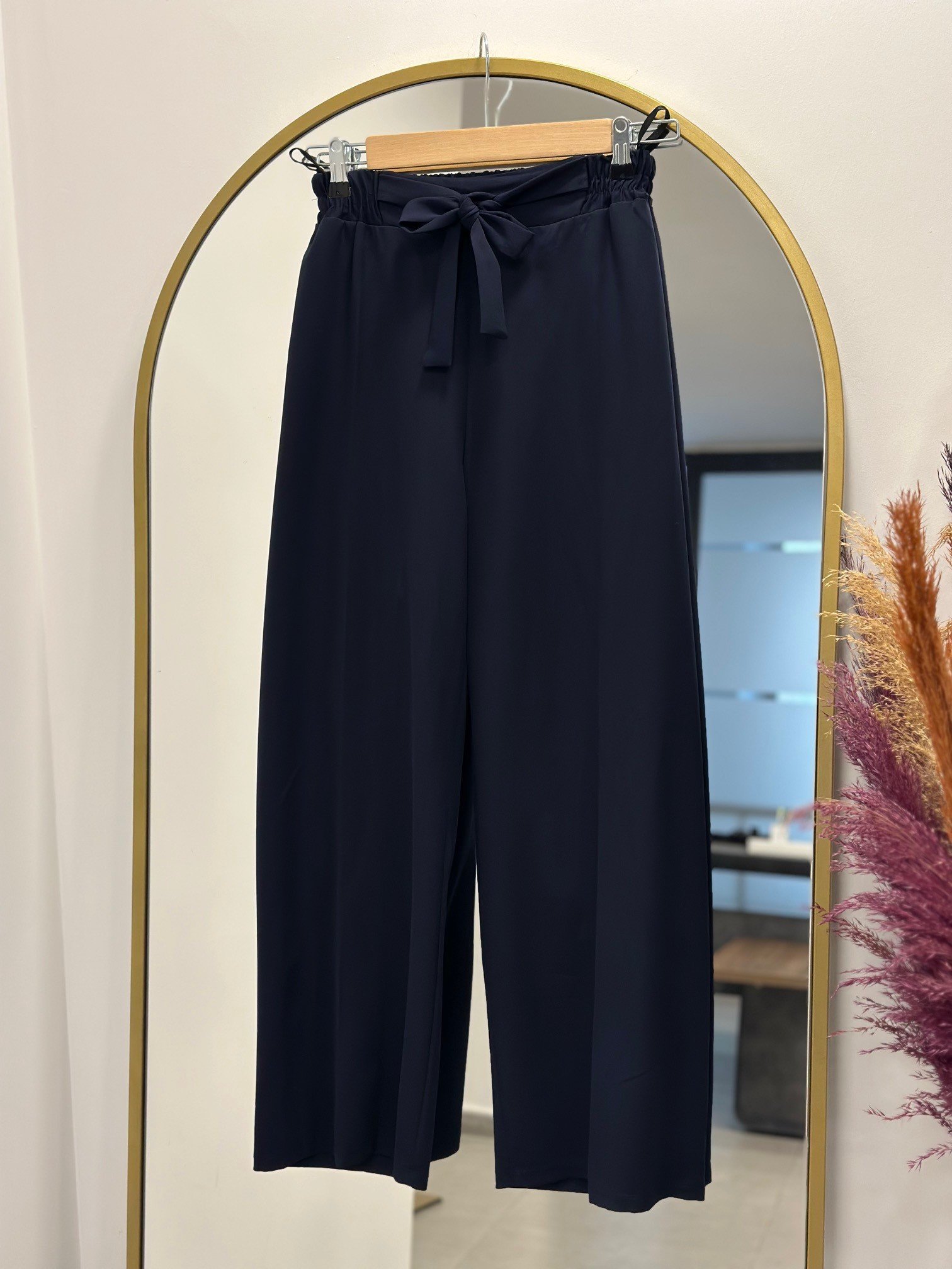 Asu Kuşaklı Bol Paça Pantolon-MT1445 Lacivert