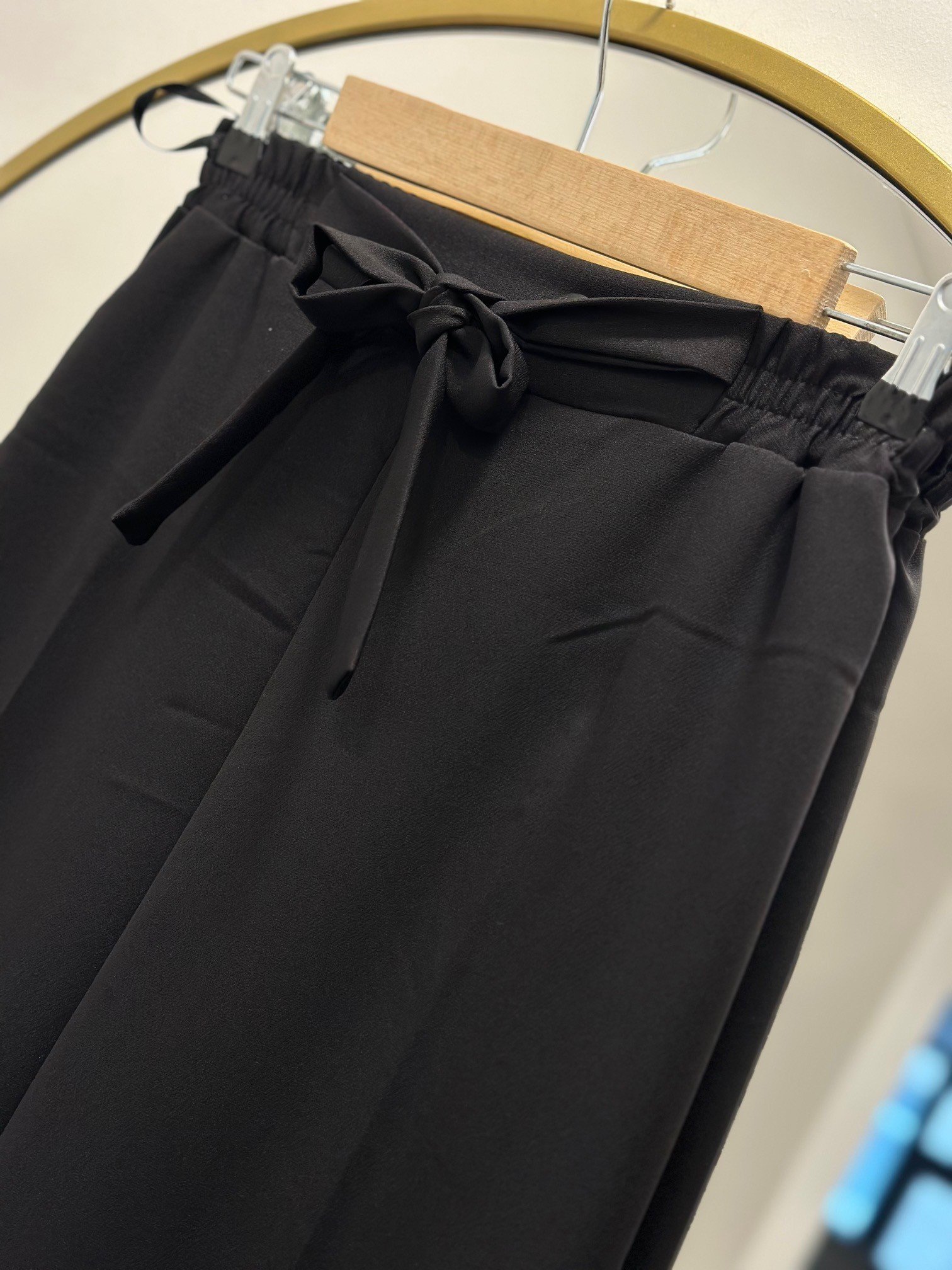 Asu Kuşaklı Bol Paça Pantolon-MT1445 Siyah