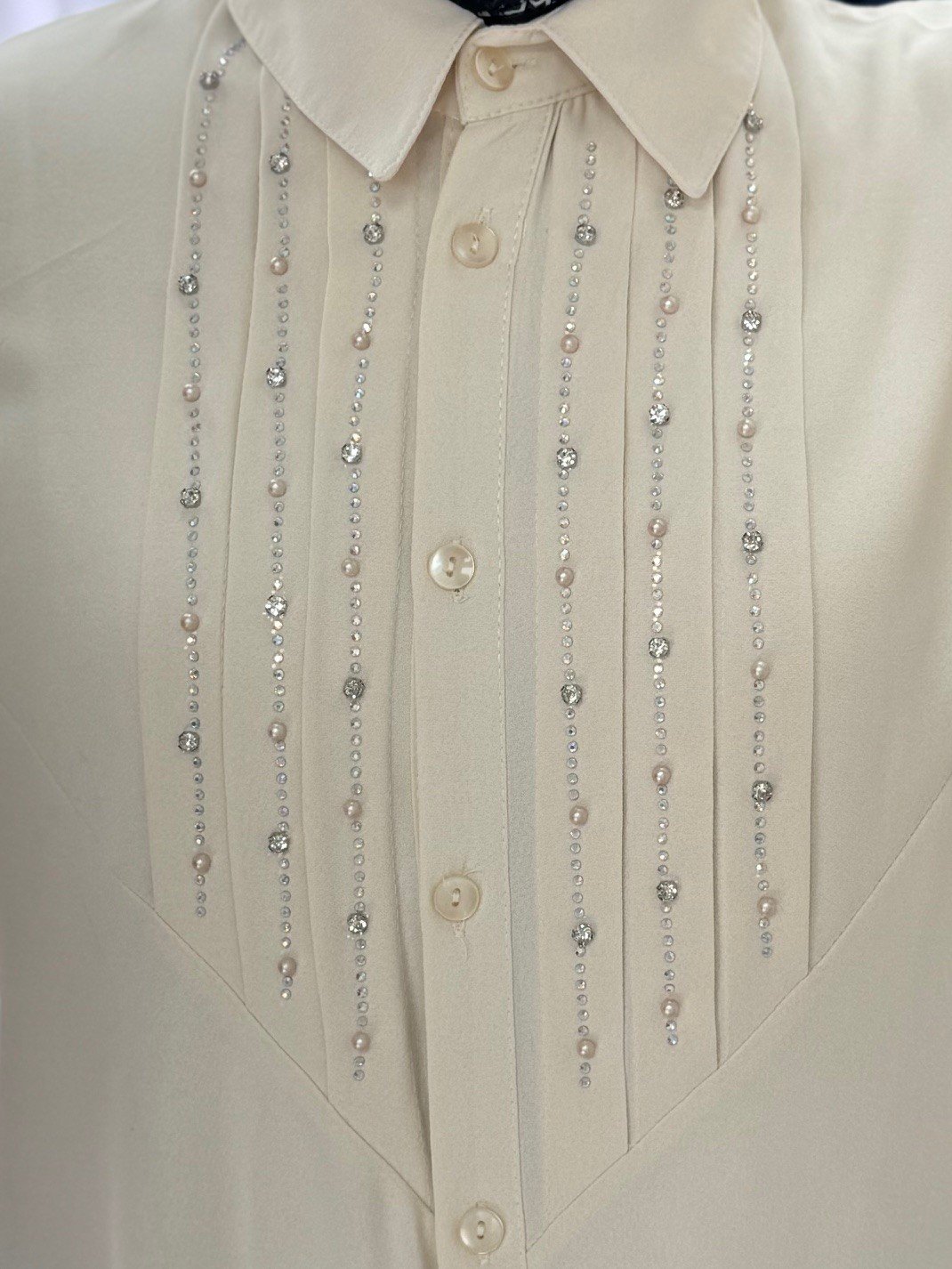 Aurora Önü Pileli Taşlı Linda Gömlek-EL1875 Taş