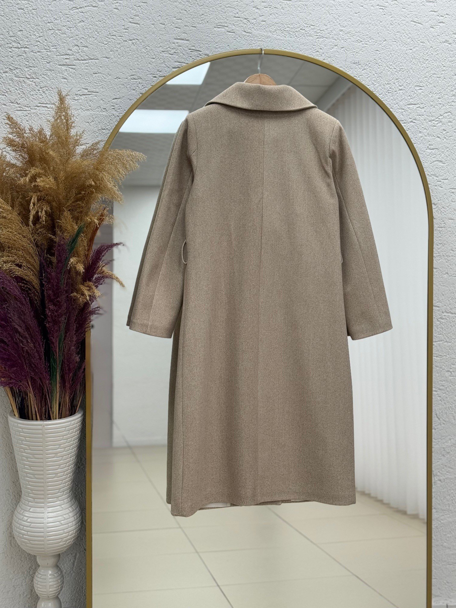 Barret Düğmeli Kuşaklı Kaşe Kaban-HK032 Vizon