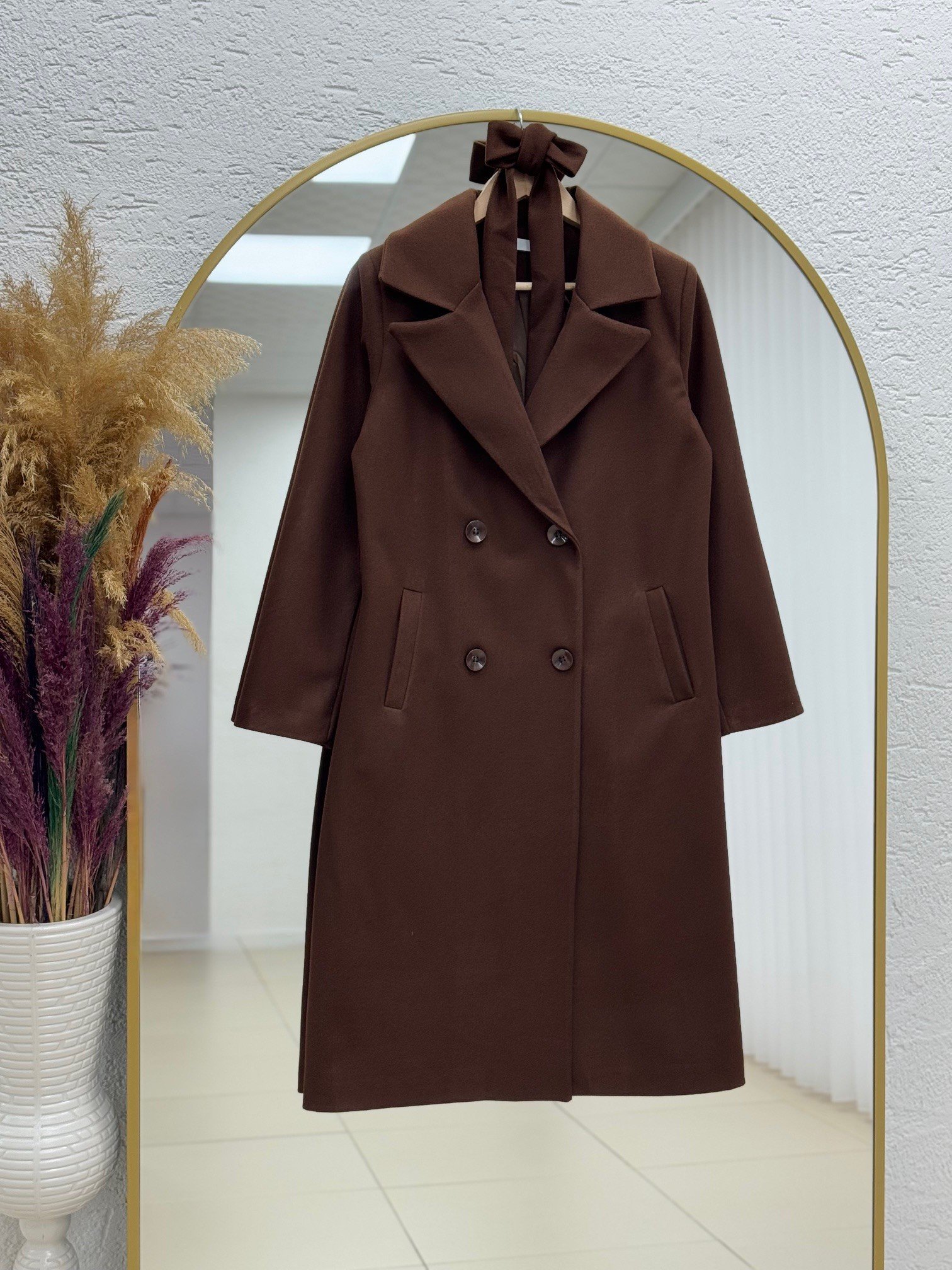 Barret Düğmeli Kuşaklı Kaşe Kaban-HK032 Kahve