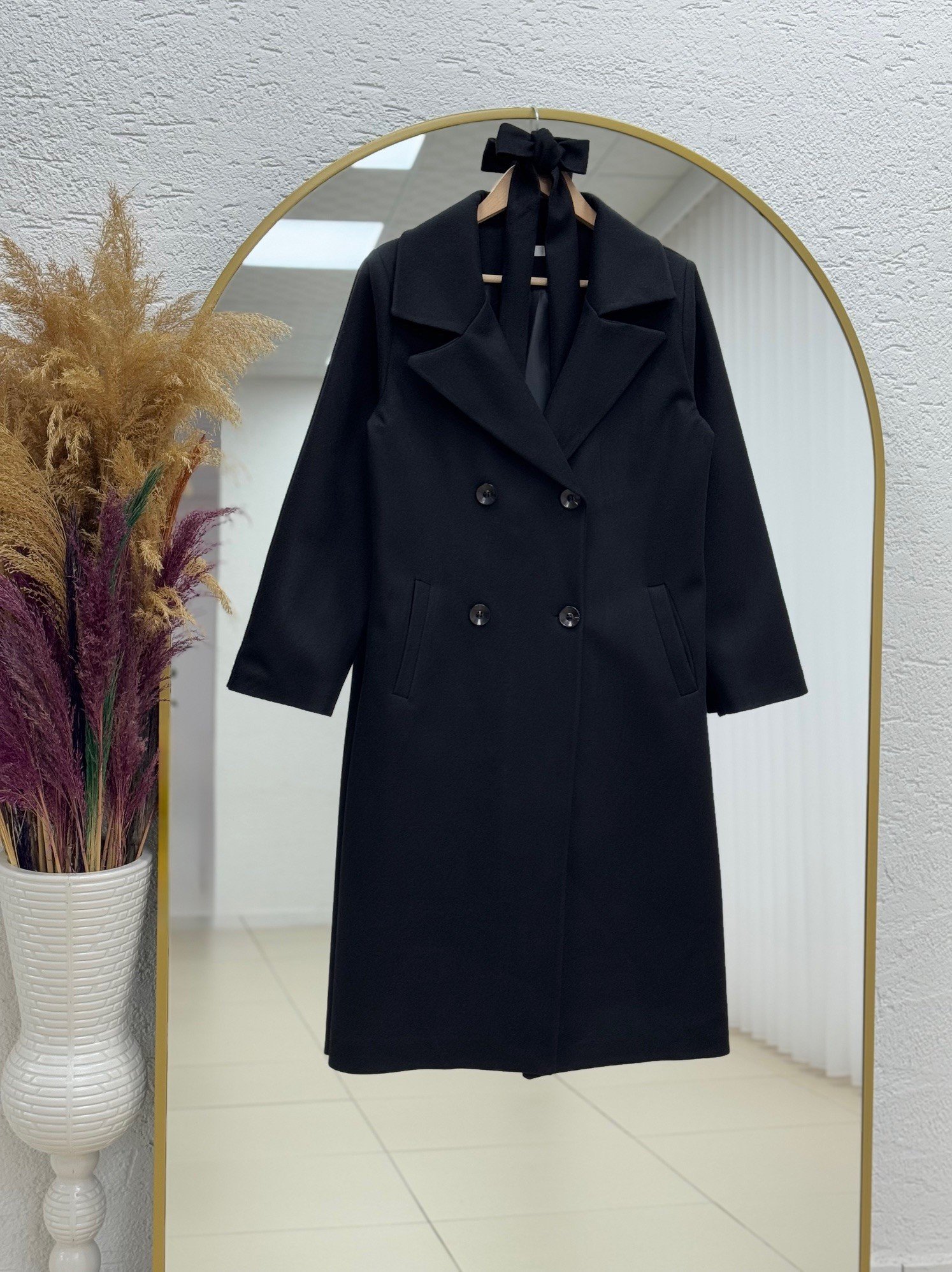 Barret Düğmeli Kuşaklı Kaşe Kaban-HK032 Siyah