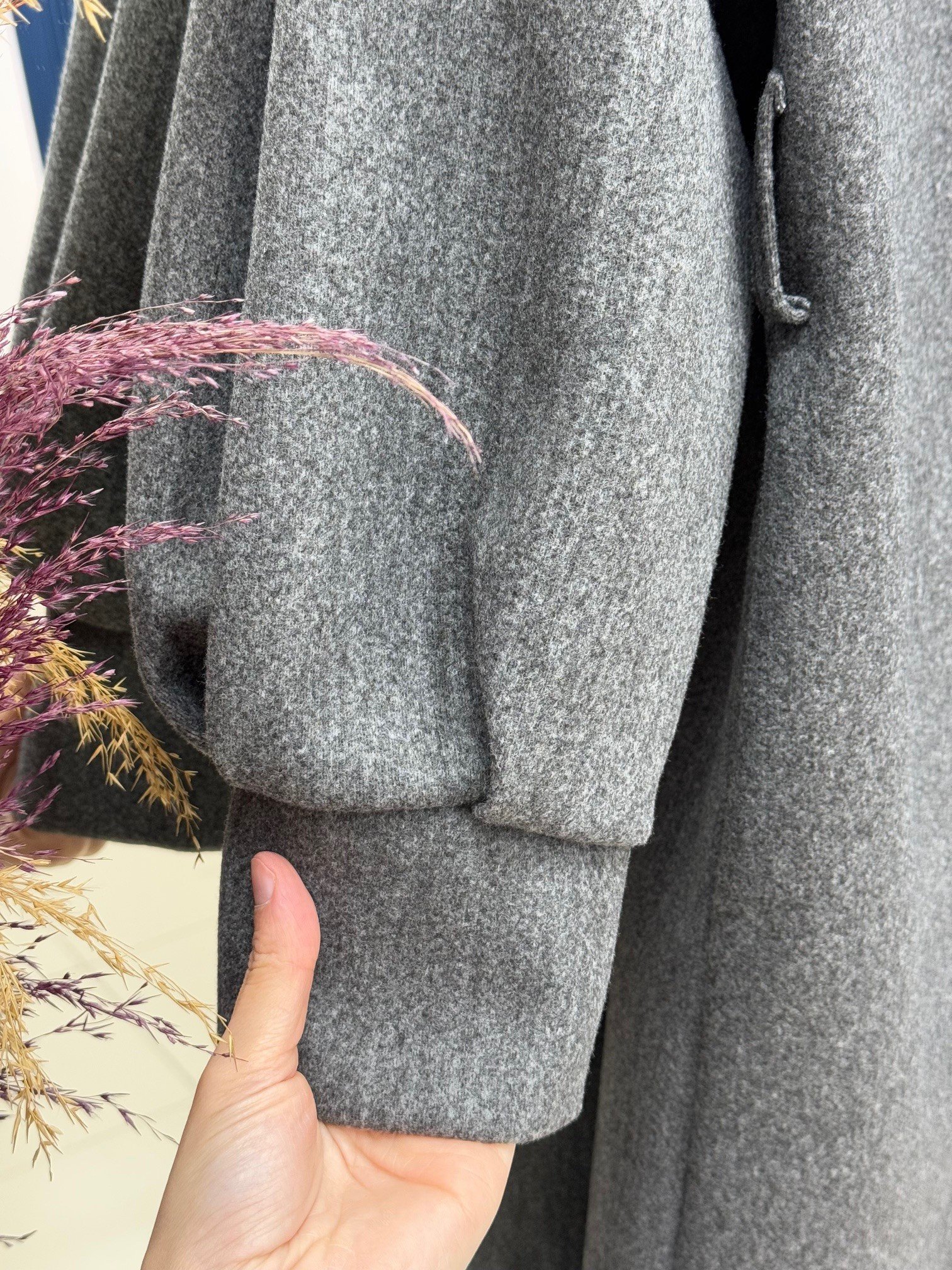 Basima Balon Kol Astarlı Düğmeli Kaşe Kaban-EK4114 Gri