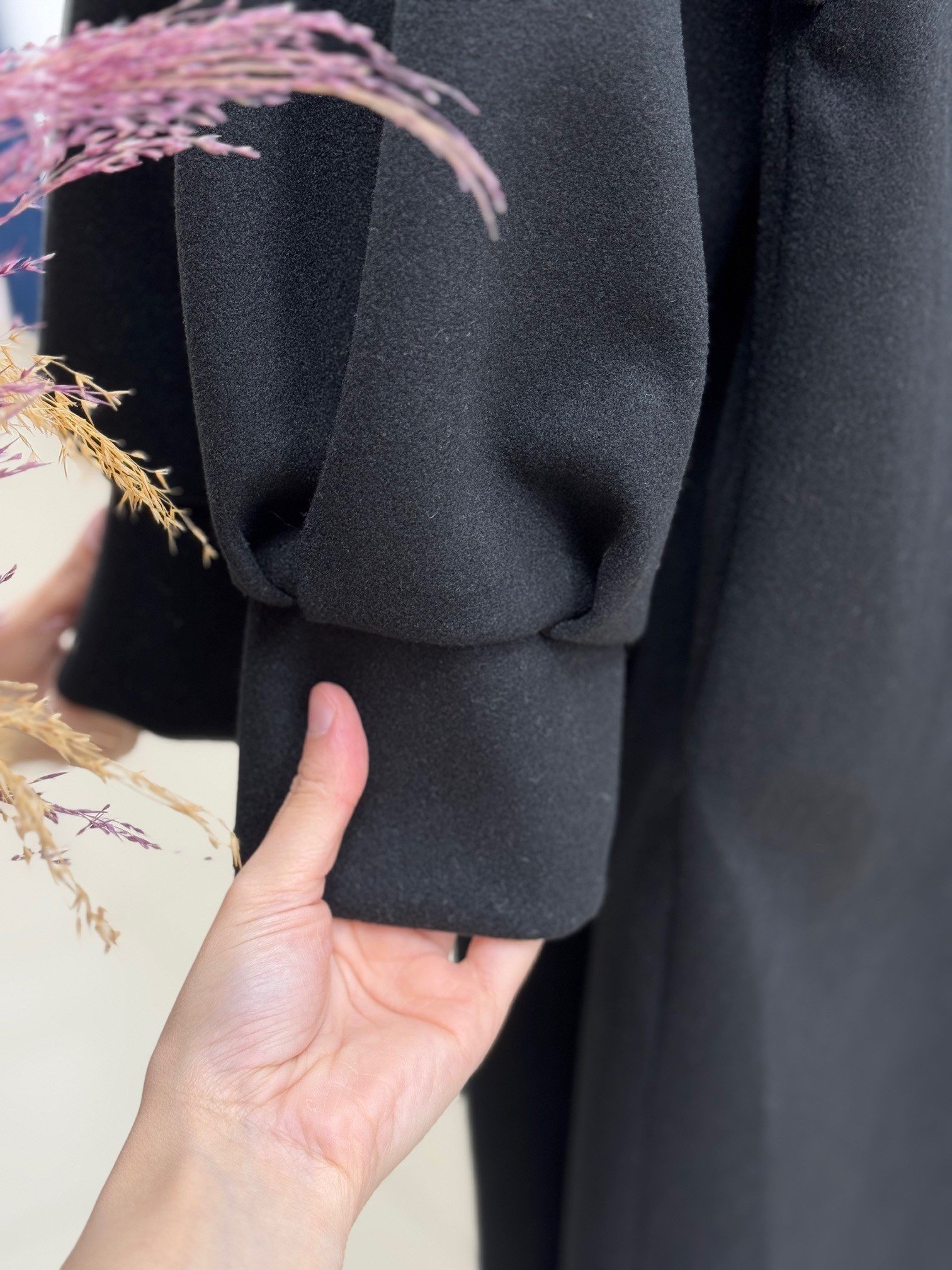 Basima Balon Kol Astarlı Düğmeli Kaşe Kaban-EK4114 Siyah