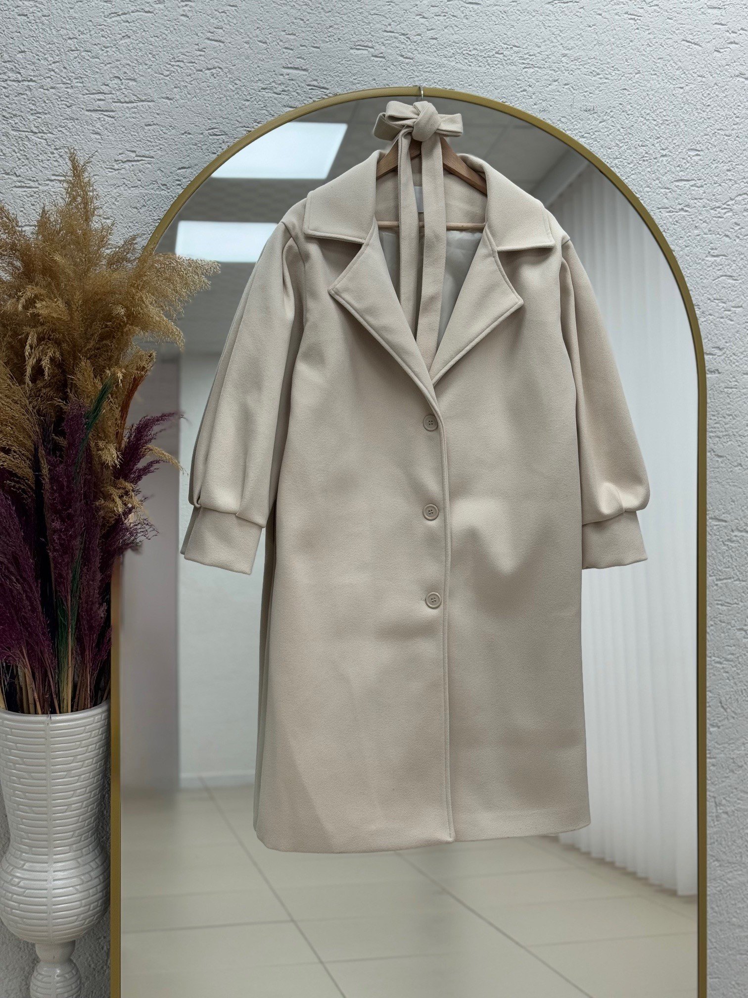 Basima Balon Kol Astarlı Düğmeli Kaşe Kaban-EK4114 Taş