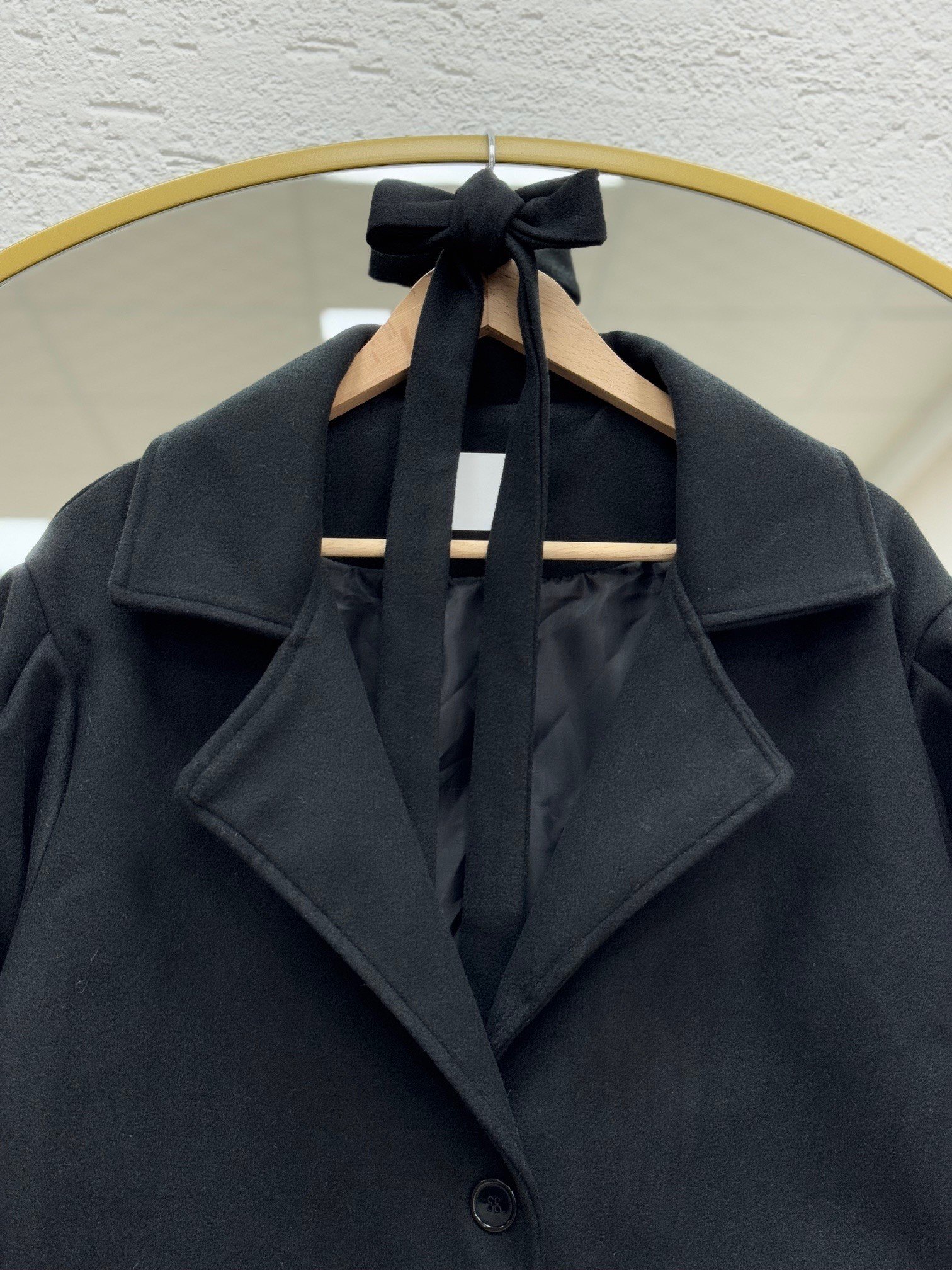 Basima Balon Kol Astarlı Düğmeli Kaşe Kaban-EK4114 Siyah