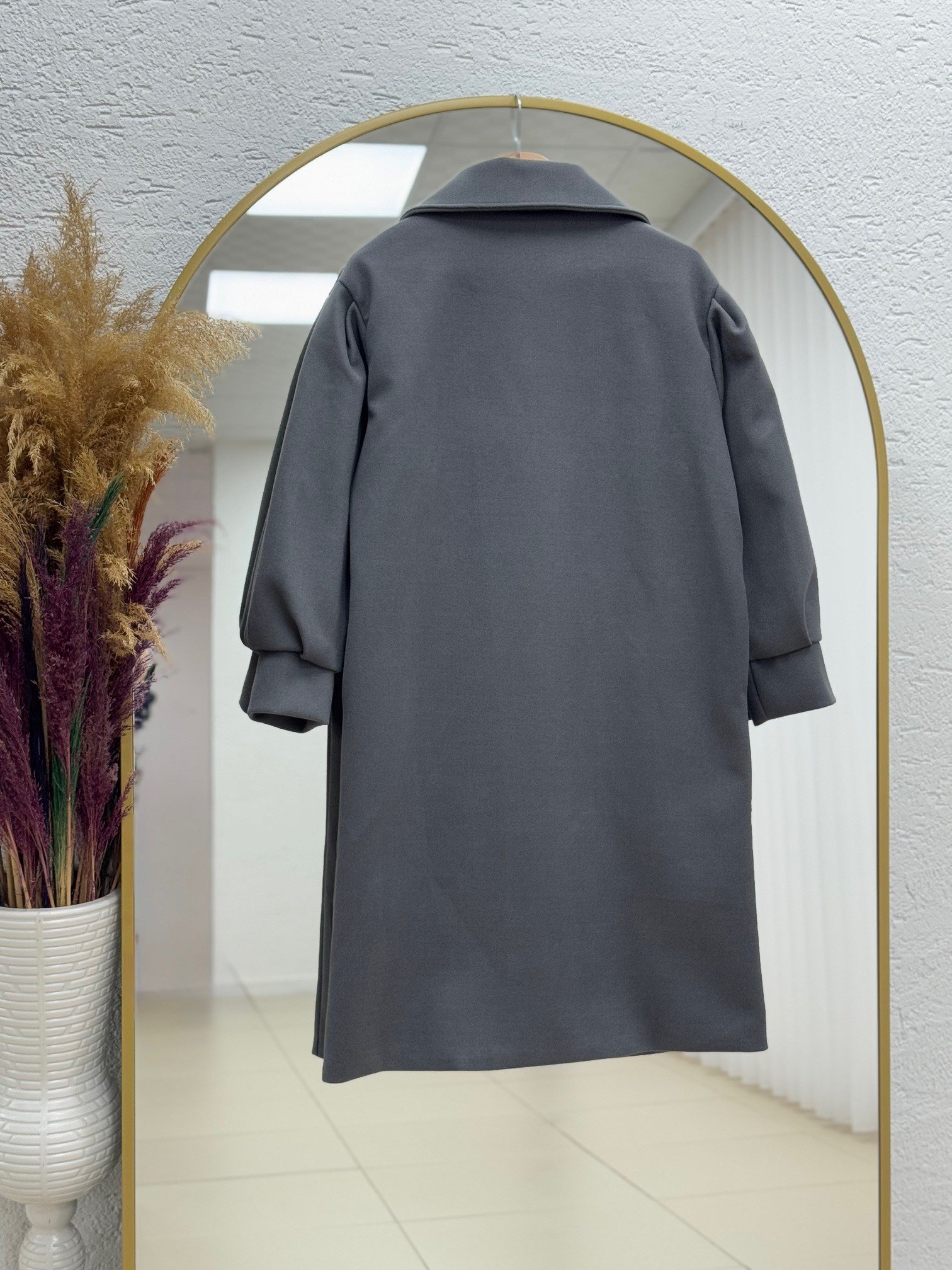 Basima Balon Kol Astarlı Düğmeli Kaşe Kaban-EK4114 Antrasit