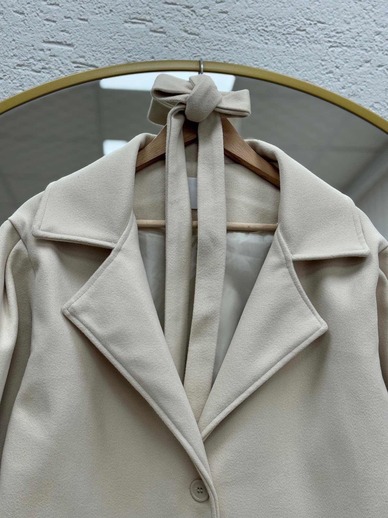 Basima Balon Kol Astarlı Düğmeli Kaşe Kaban-EK4114 Taş