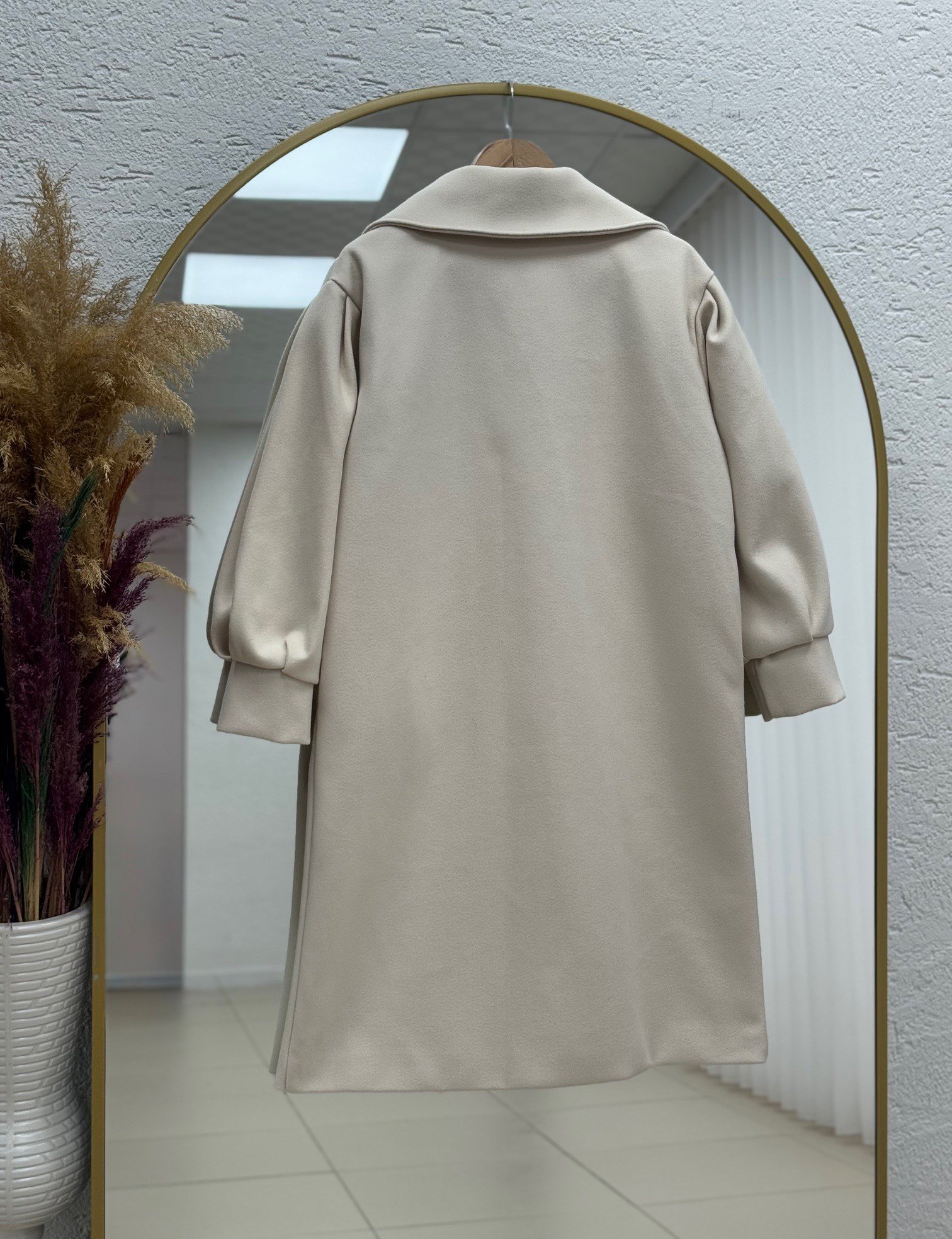 Basima Balon Kol Astarlı Düğmeli Kaşe Kaban-EK4114 Taş