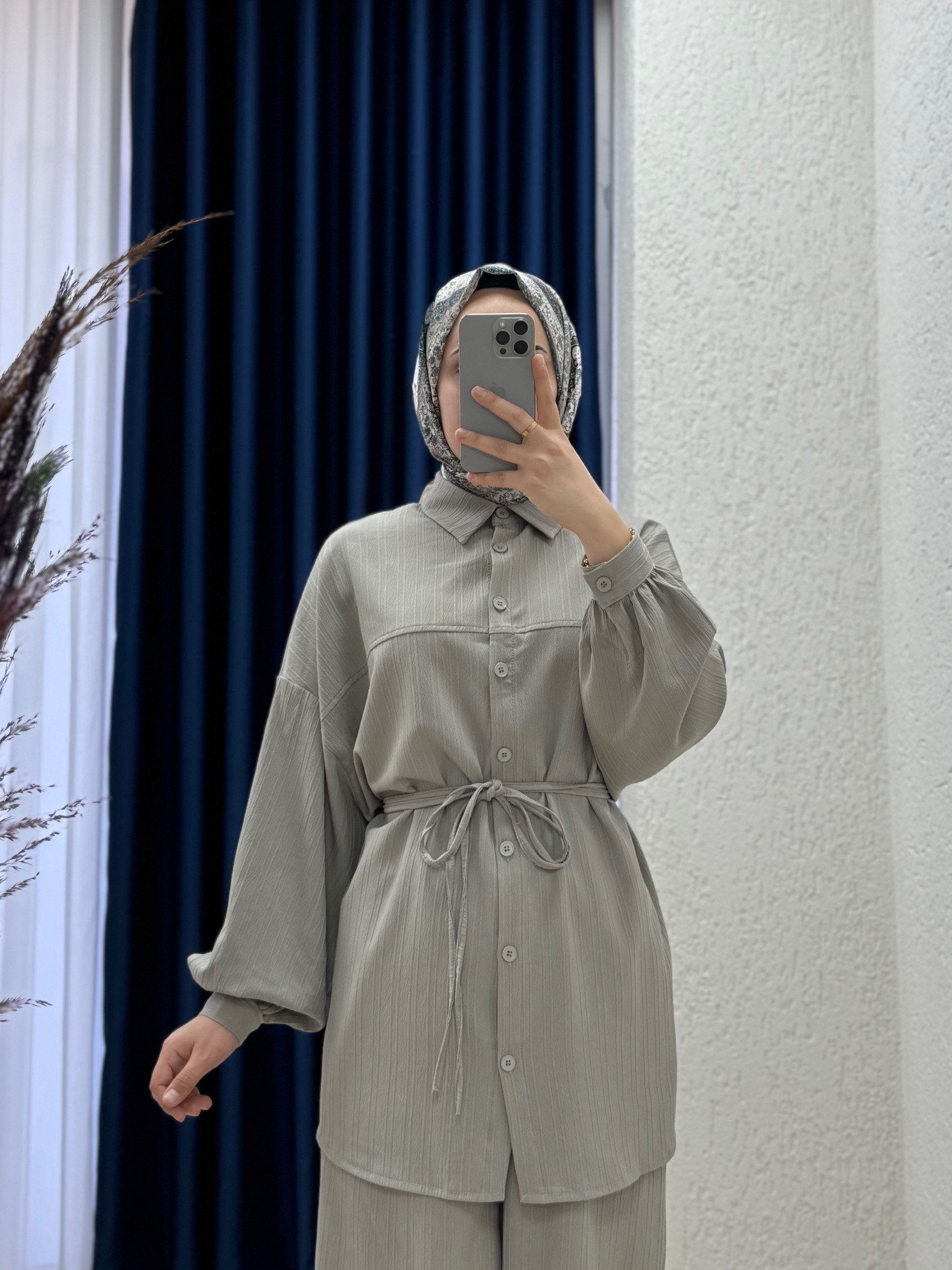 Behin Gömlek Önü Pervazlı Biyelii Dubai Pantolonlu Takım-EK-Z-480 Mint
