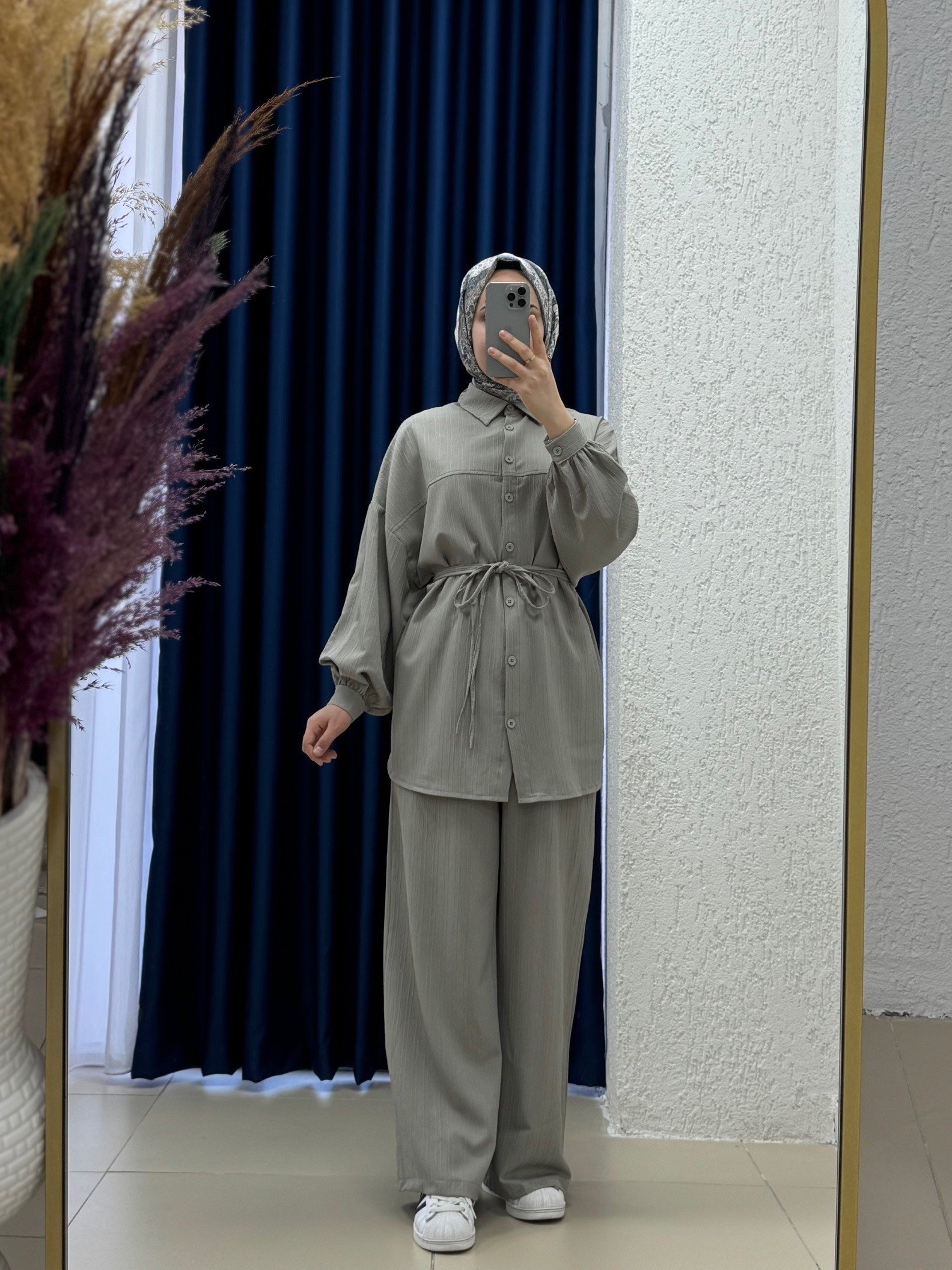 Behin Gömlek Önü Pervazlı Biyelii Dubai Pantolonlu Takım-EK-Z-480 Mint