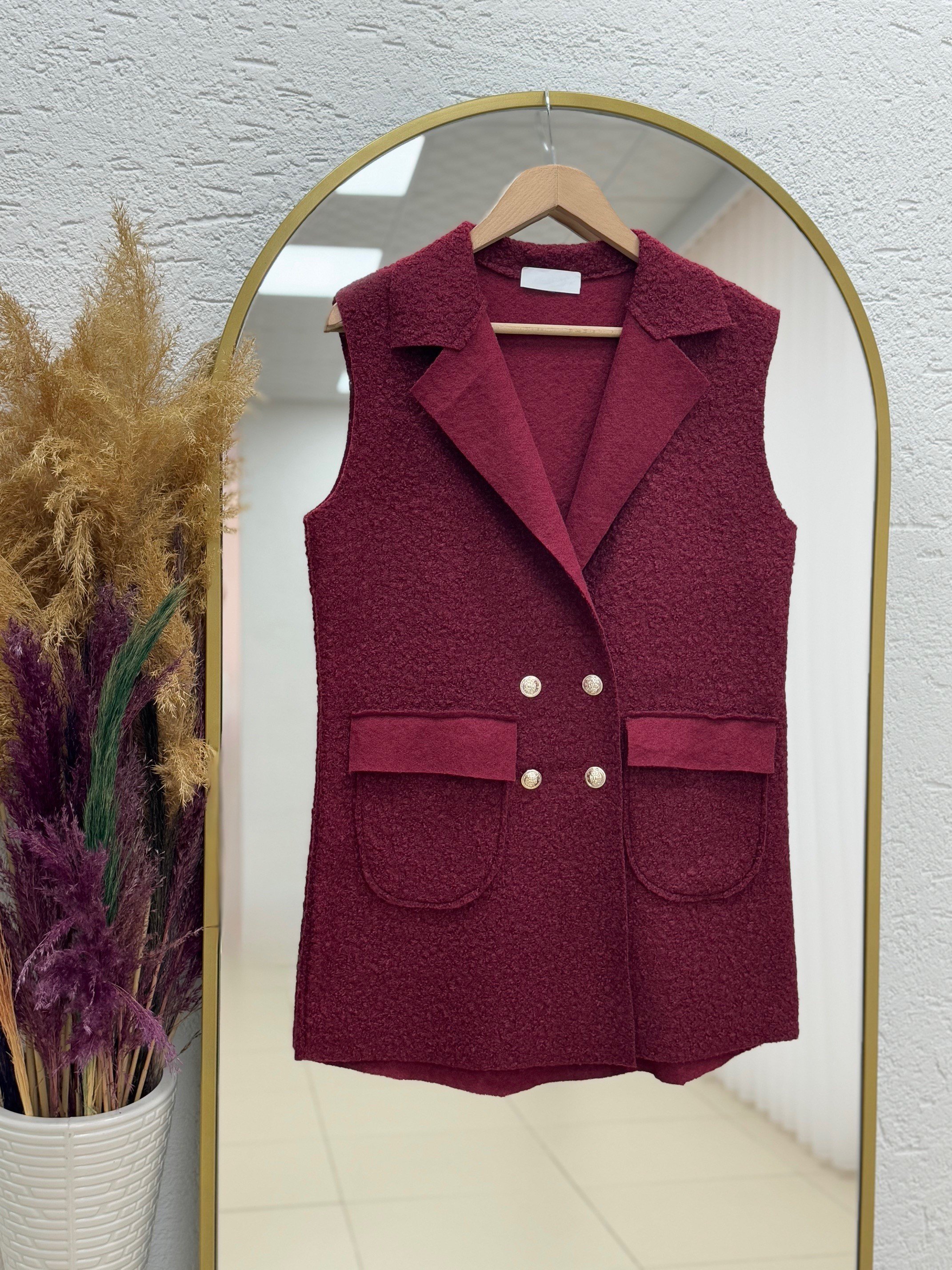 Beliz Kapak Cepli Buklet Yelek-FS1238 Bordo