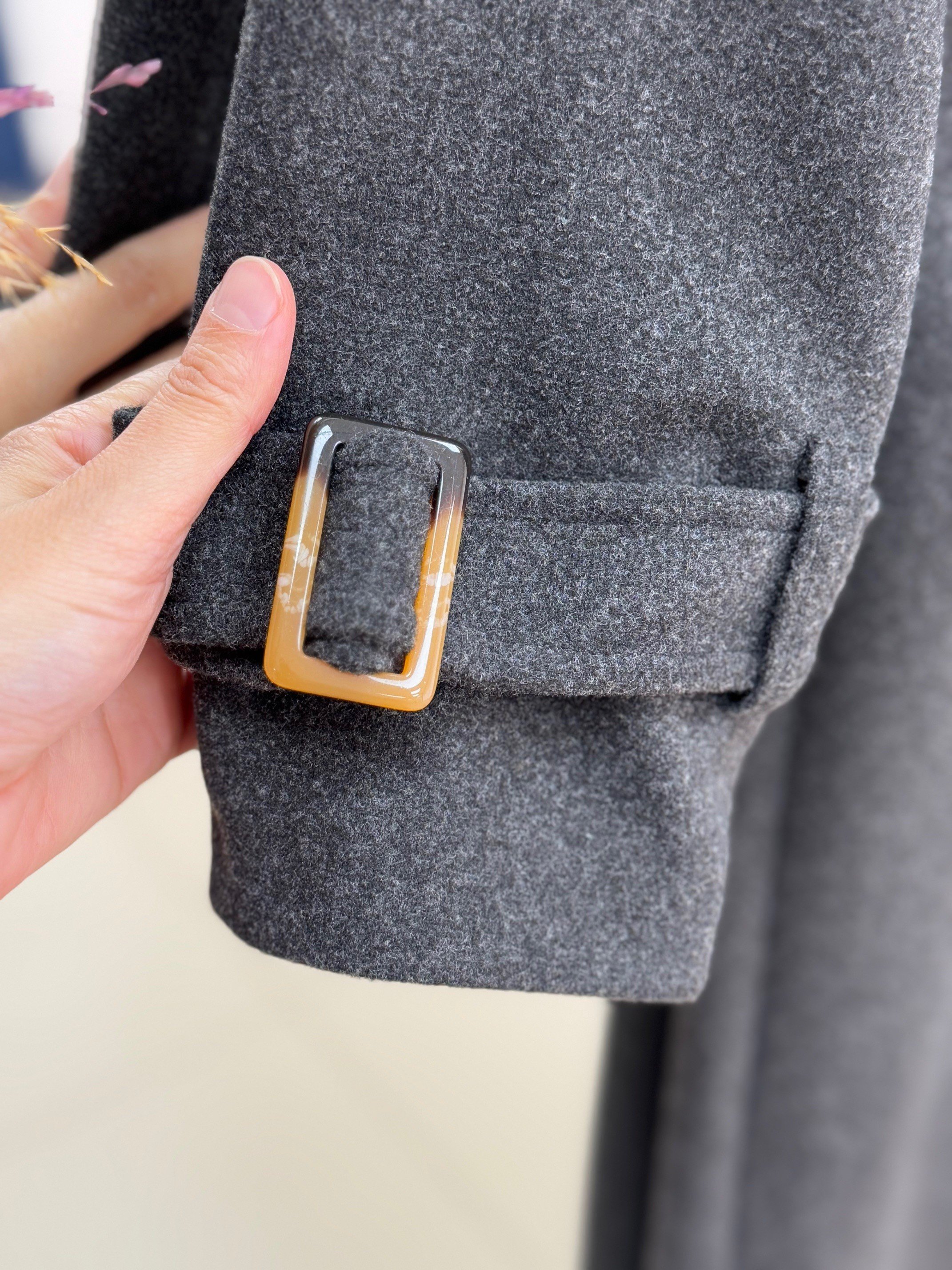 Belyla 6 Düğme Detaylı Kol Ucu Kemerli Kaşe Kaban-EN2141 Antrasit