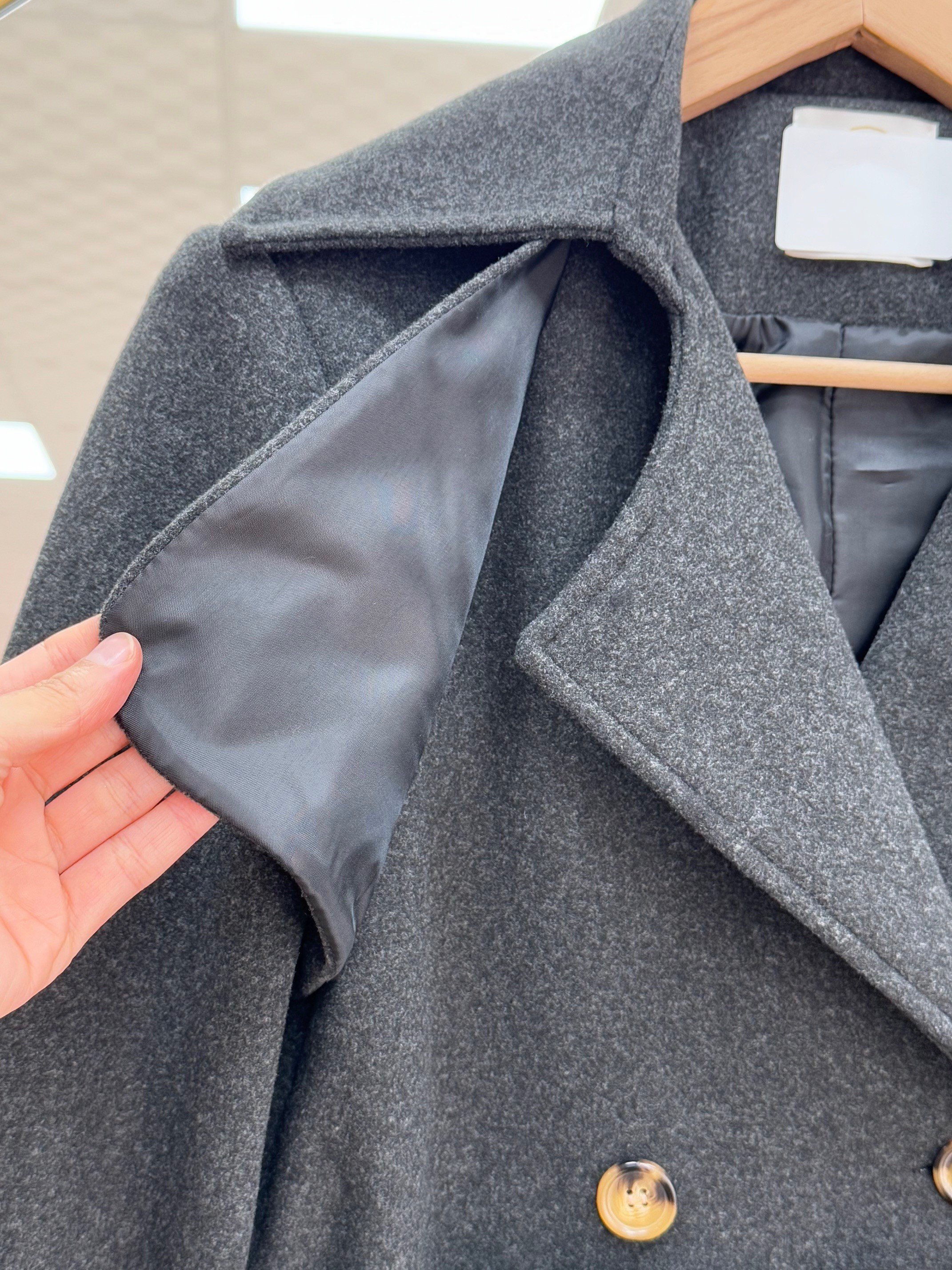 Belyla 6 Düğme Detaylı Kol Ucu Kemerli Kaşe Kaban-EN2141 Antrasit