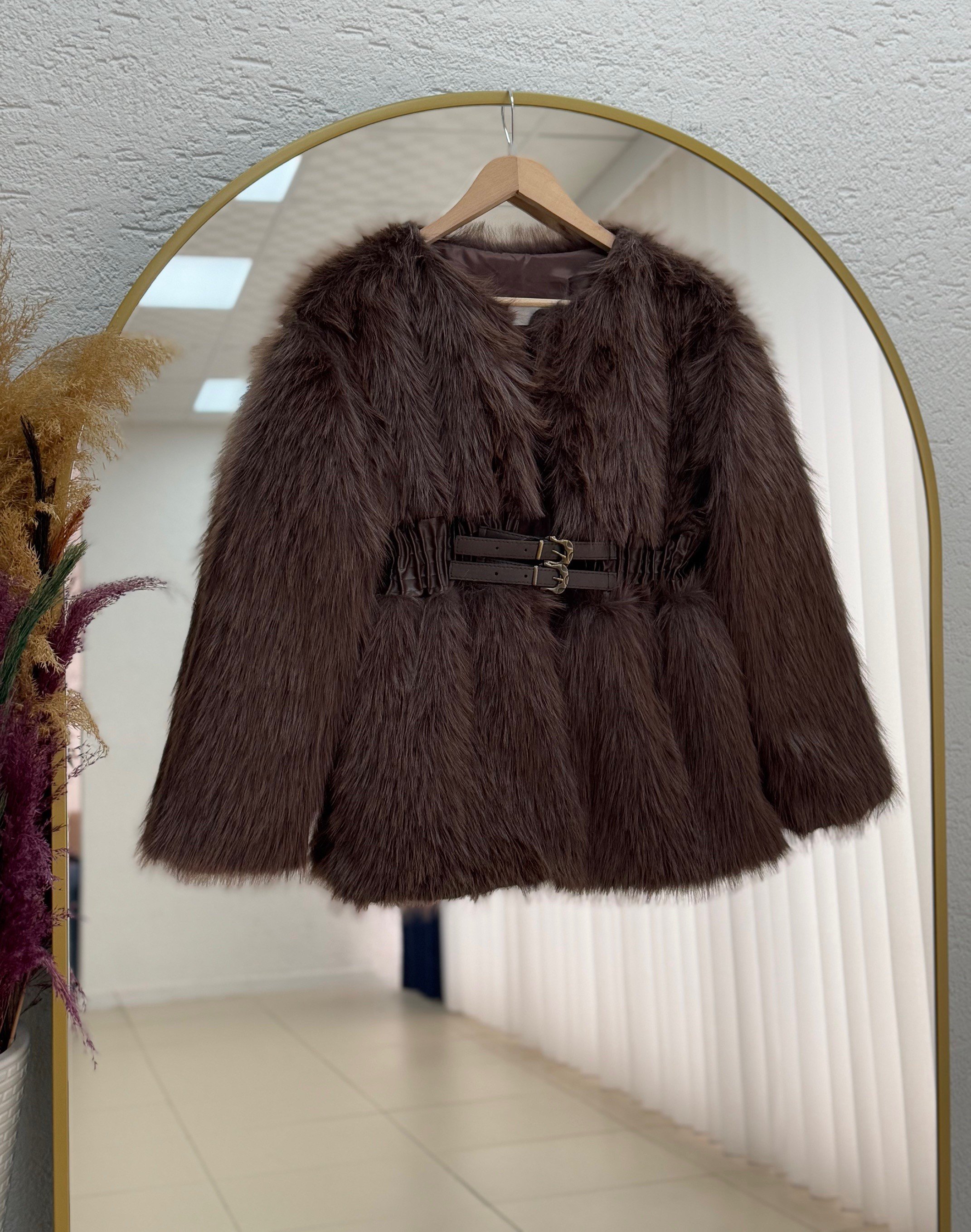 Bemessa Beli Lastikli Kemer Detaylı Kürk-BN8663 Kahve