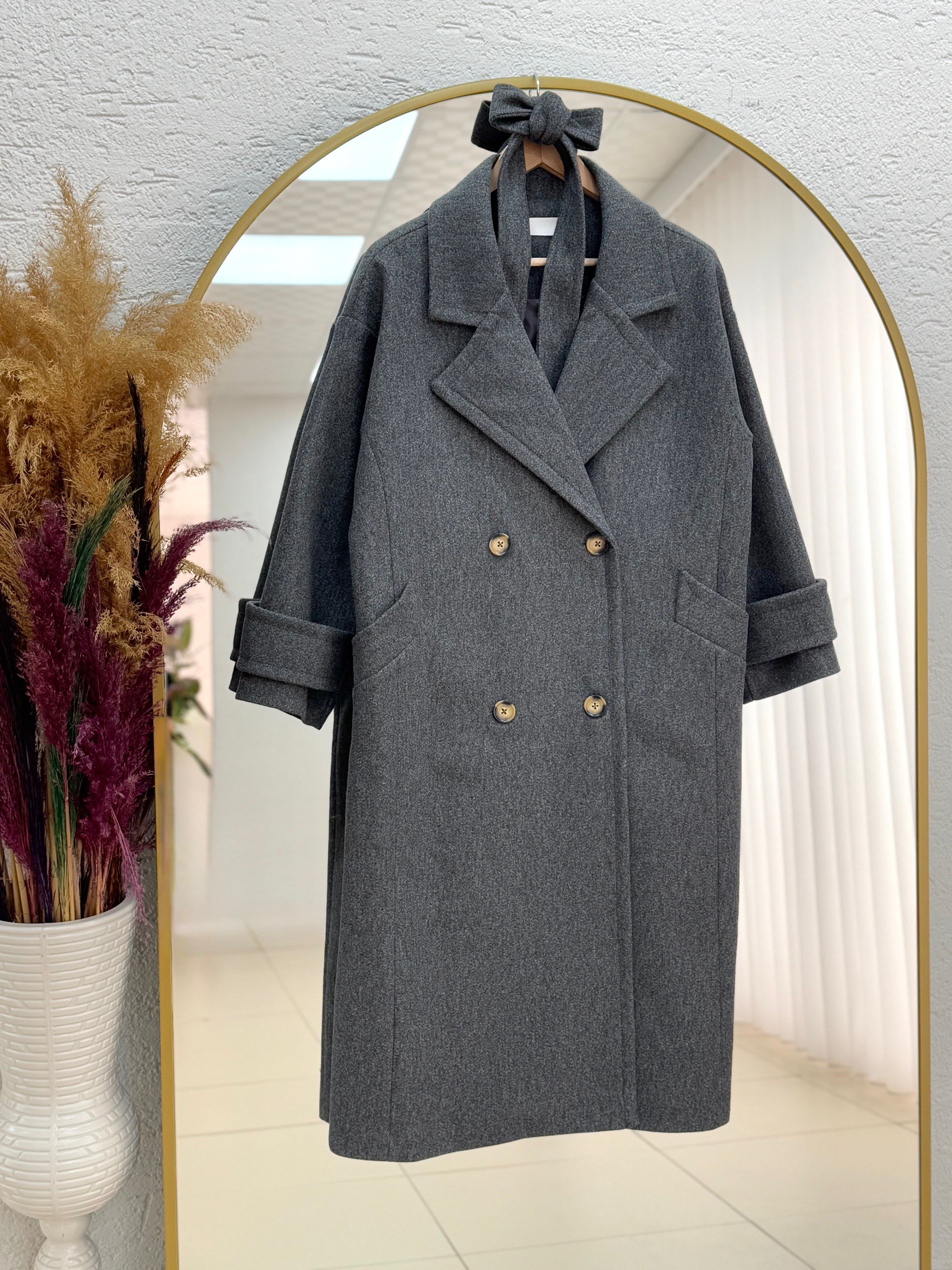 Camasya Kol Ucu Düğmeli Çift Cepli Kaşe Kaban-HE2901 Antrasit