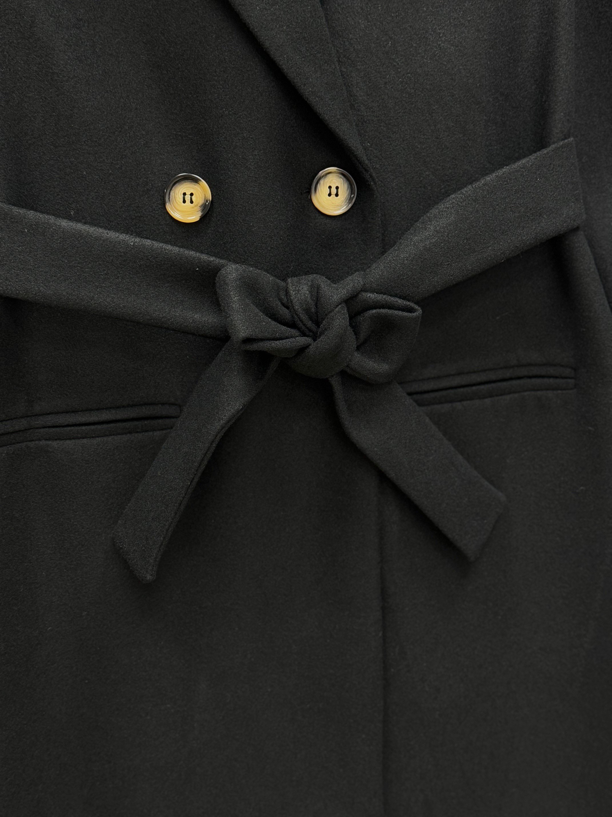 Camedra Belden Bağlamalı Gizli Cepli Kaşe Kaban-HE2902 Siyah