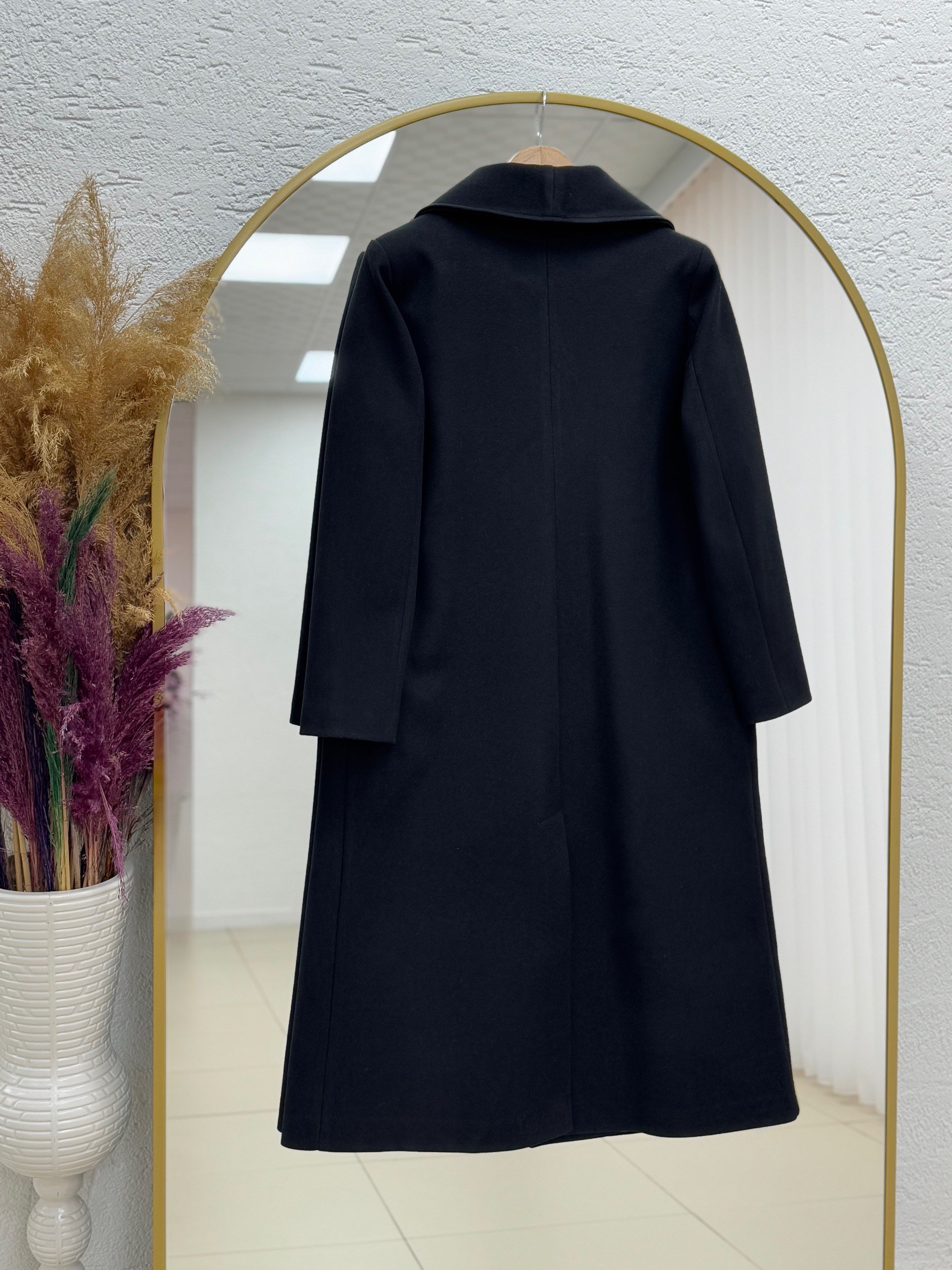 Camesia Çift Cepli Kemerli Kaşe Kaban-BR7759 Siyah