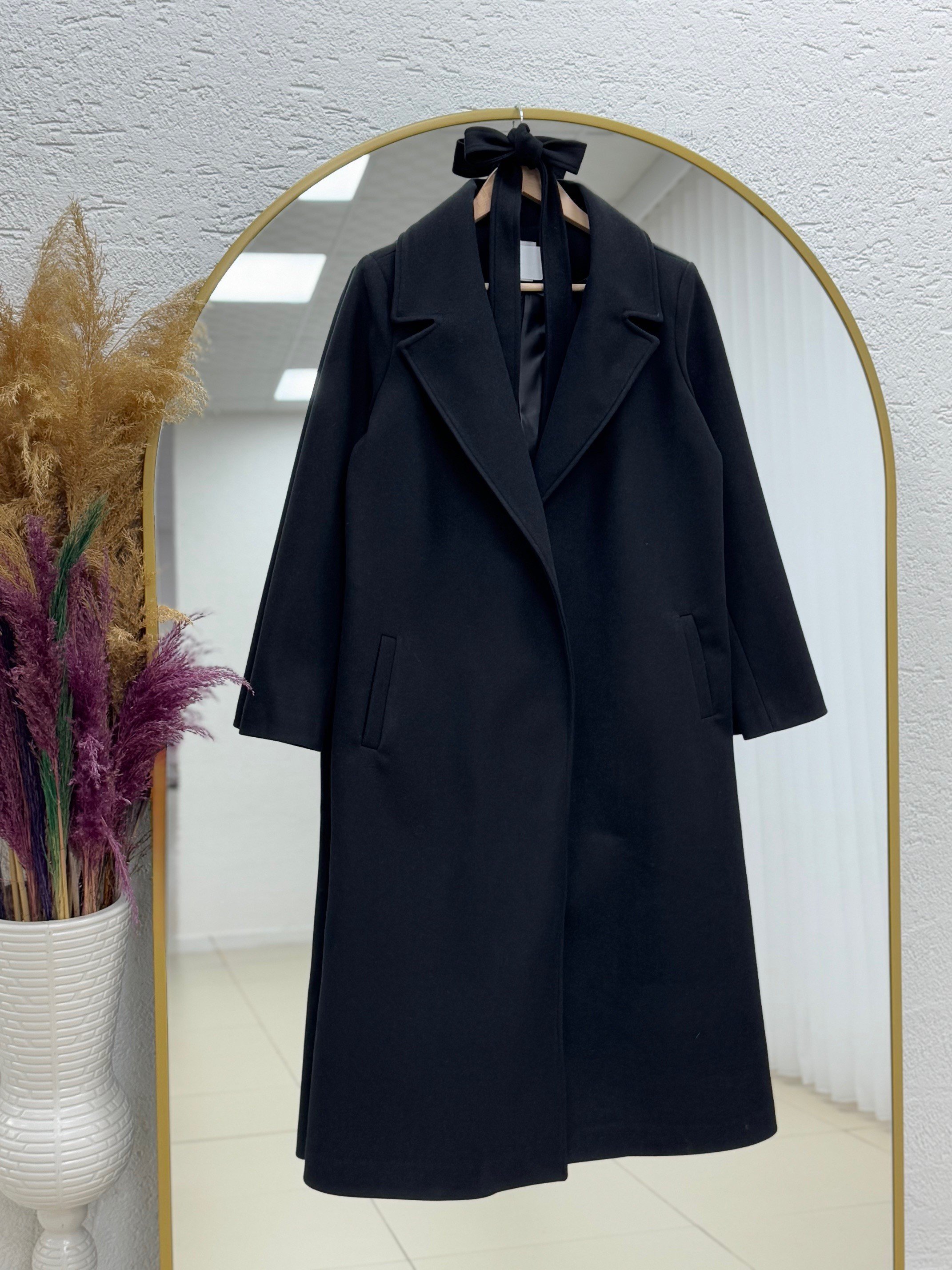 Camesia Çift Cepli Kemerli Kaşe Kaban-BR7759 Siyah