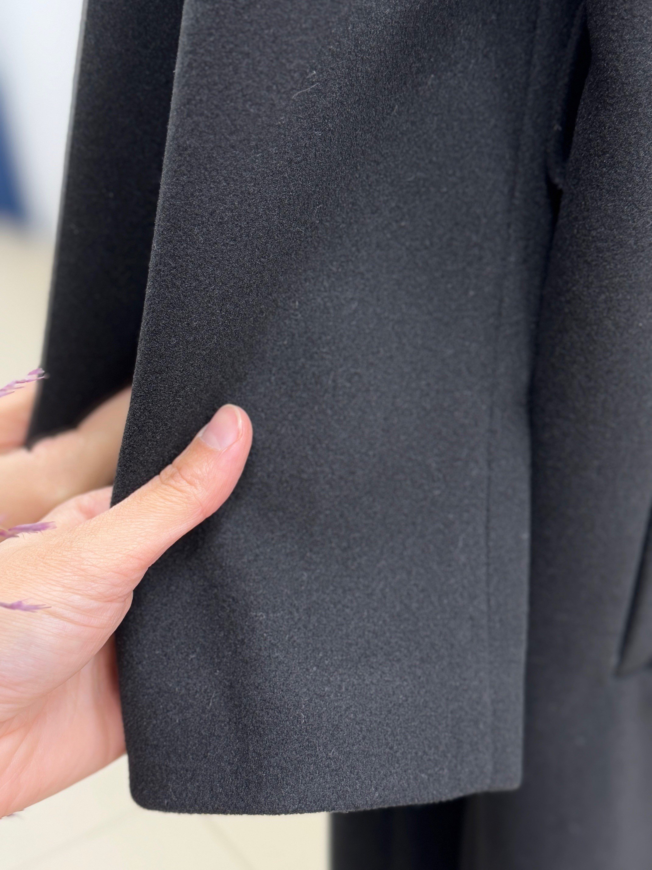 Camesia Çift Cepli Kemerli Kaşe Kaban-BR7759 Siyah